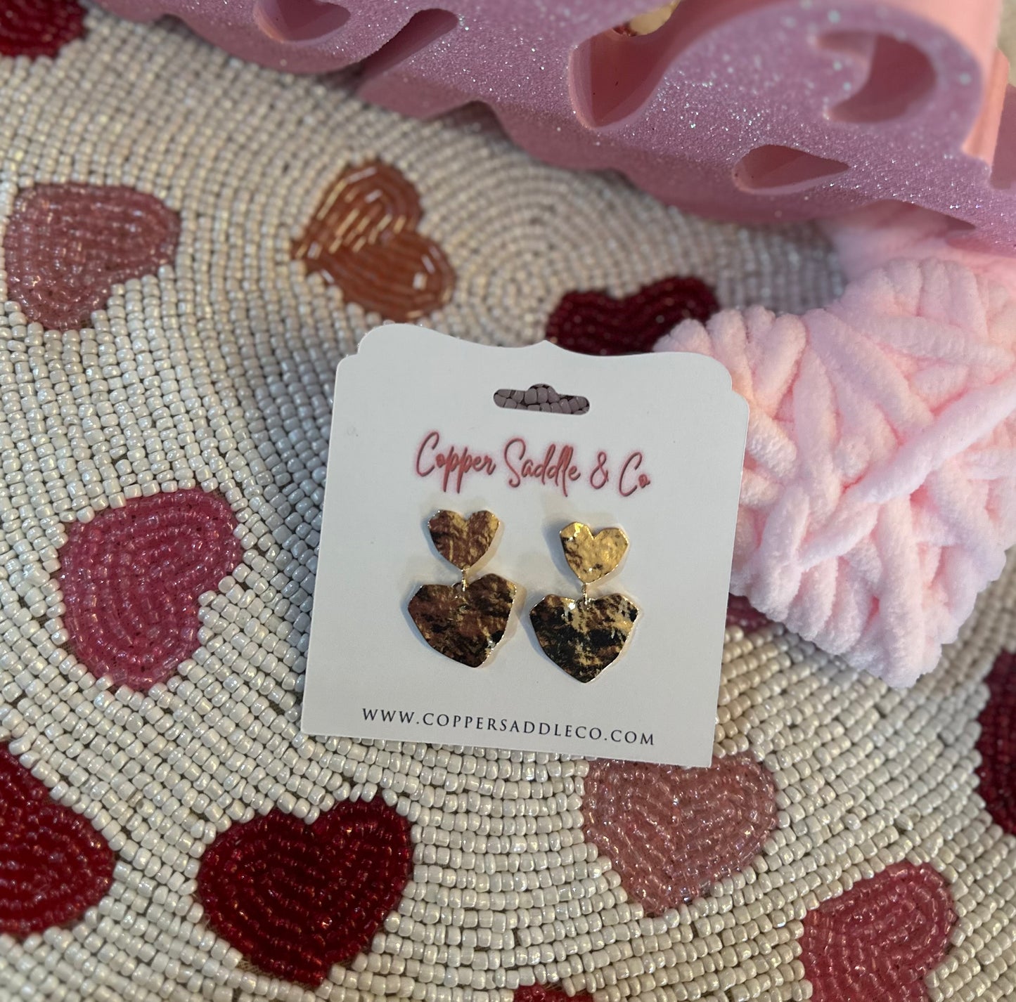 Hammered Double Heart Earrings