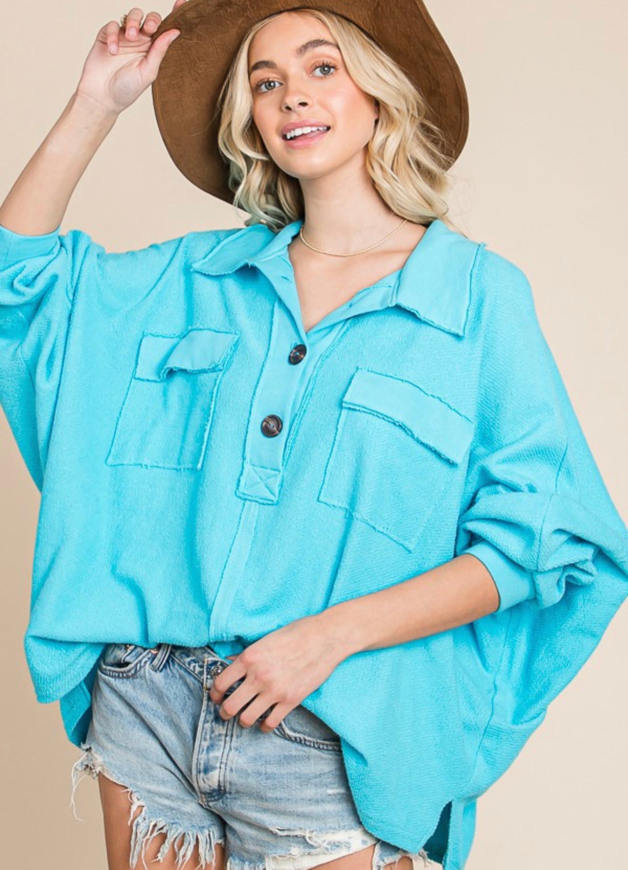 Katie Oversized Button Pullover