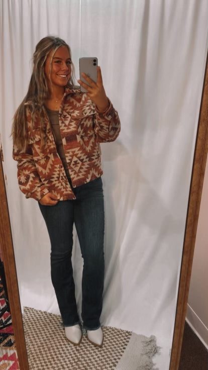 Aztec Crop Shacket Simply Southern