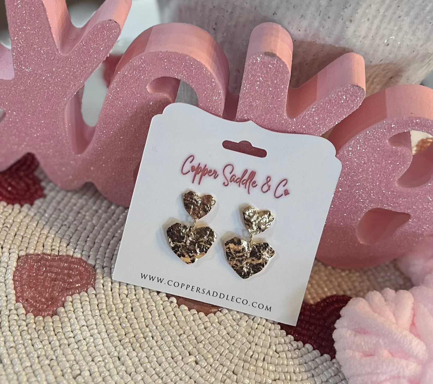 Hammered Double Heart Earrings