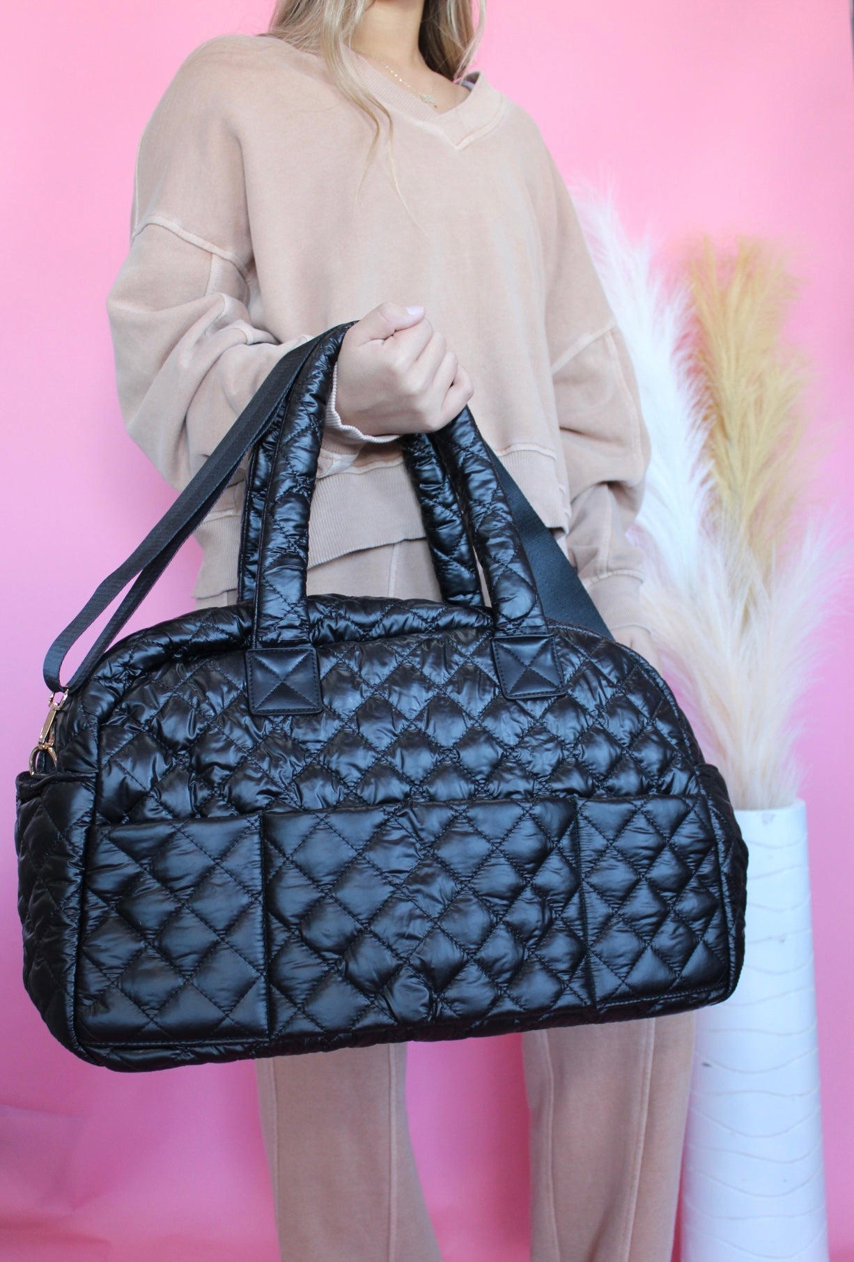 Mills Quilted Nylon Weekender - Black