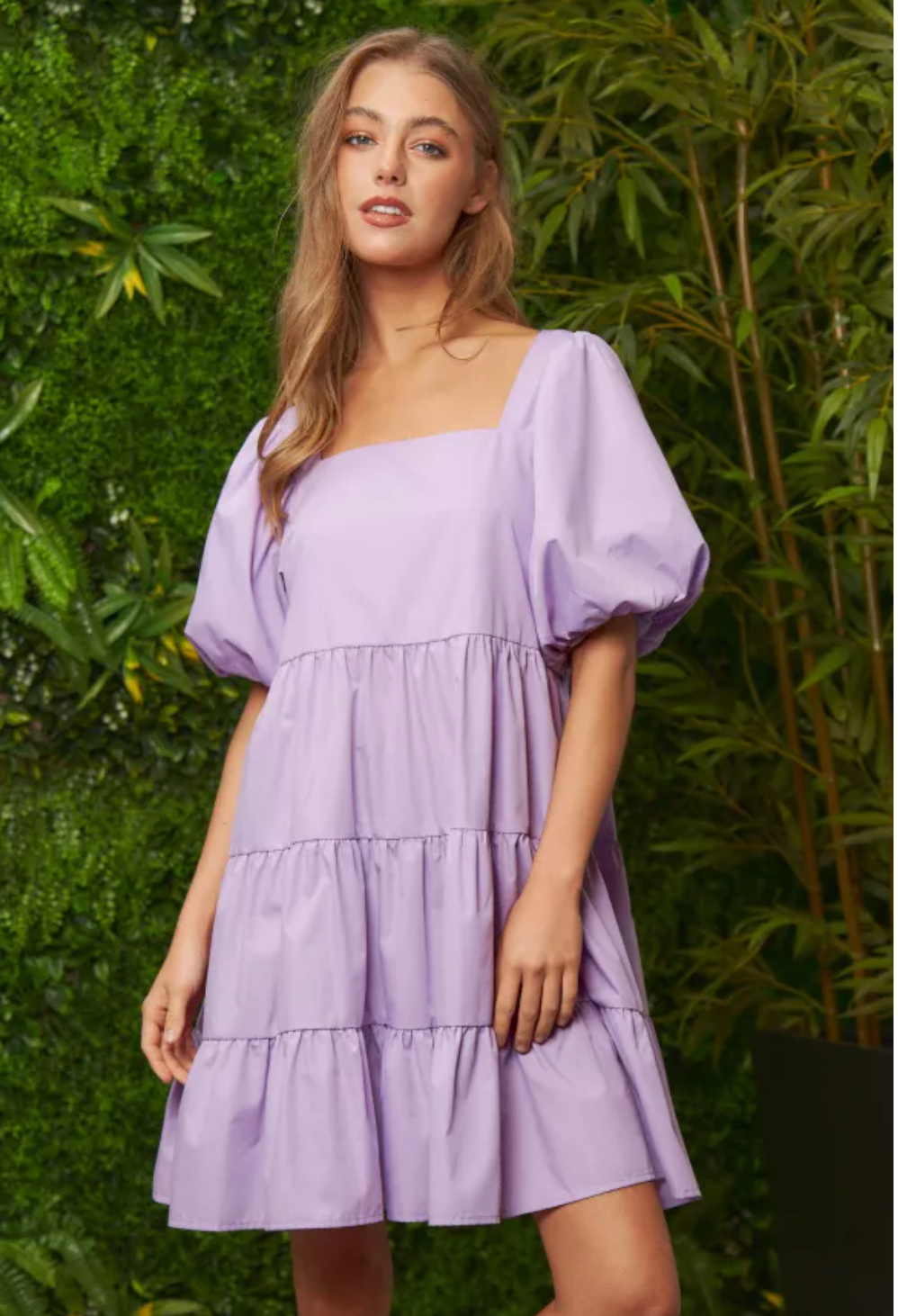 Katie Puff Sleeve Tiered Dress - Lavendar