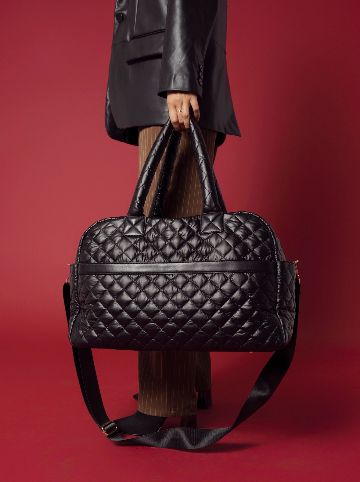 Mills Quilted Nylon Weekender - Black