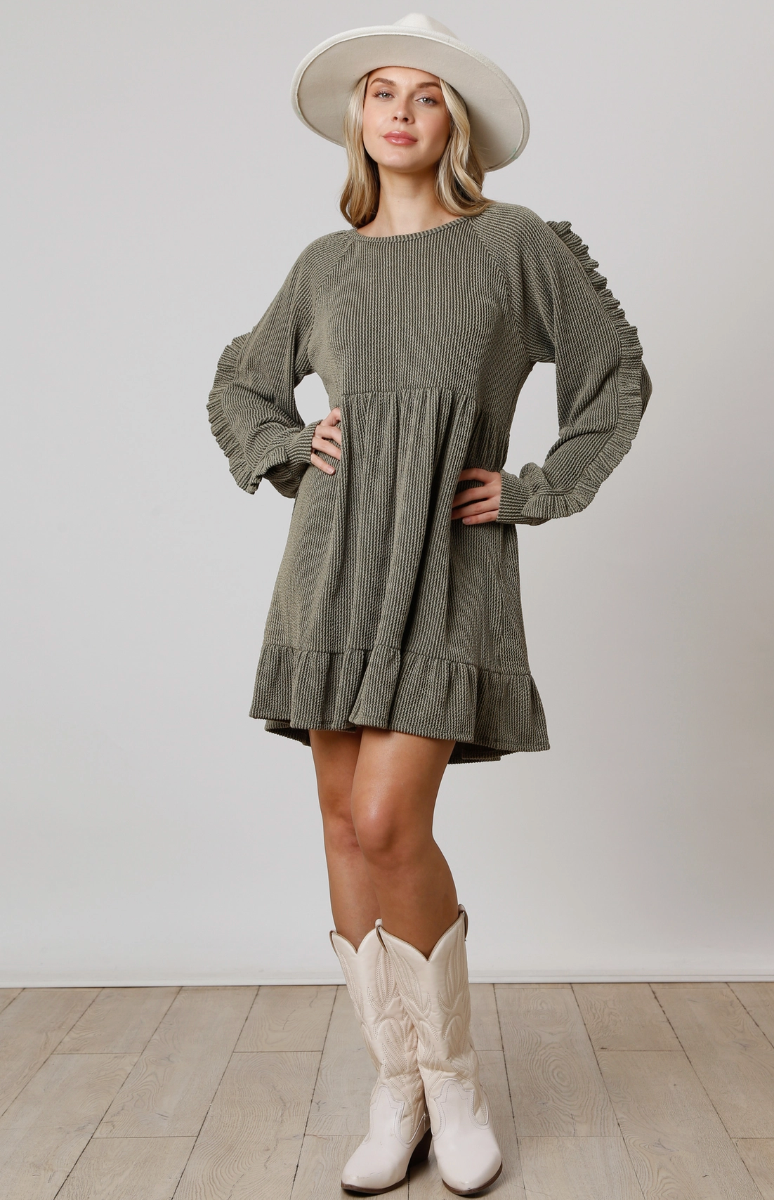 Allison Ribbed Long Sleeve Ribbed Dress - OLV