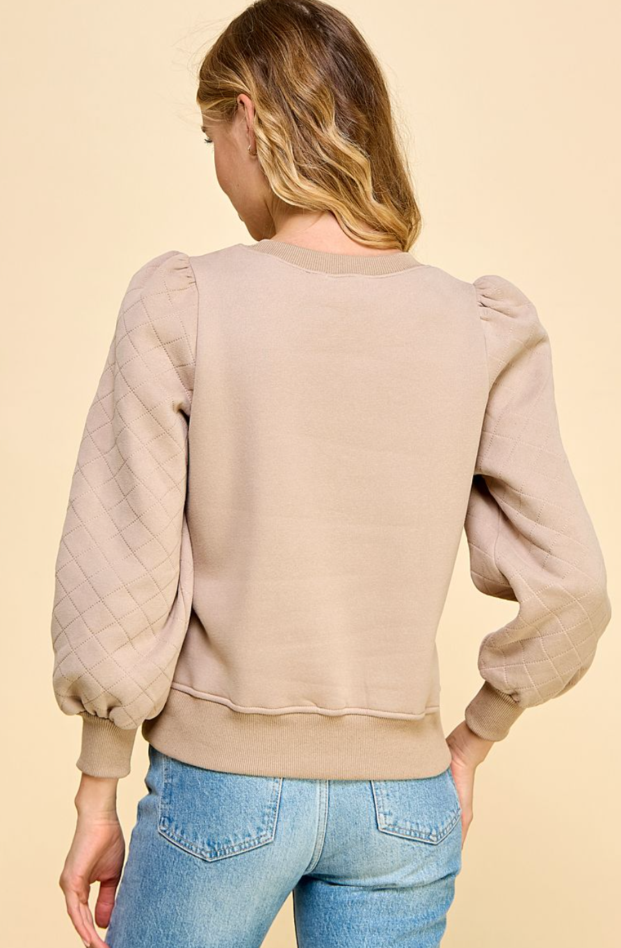 Rosy Puff Sleeve Quilted Top - Mocha