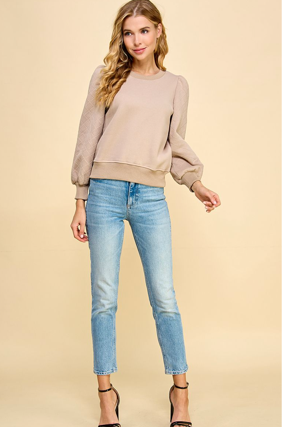 Rosy Puff Sleeve Quilted Top - Mocha