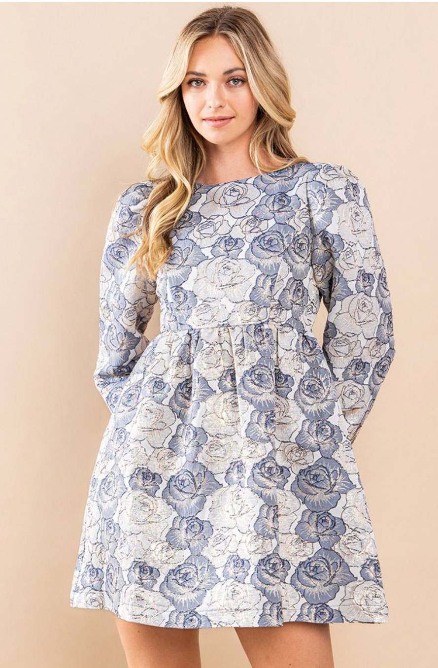 Got The Blues Jacquards Floral Dress