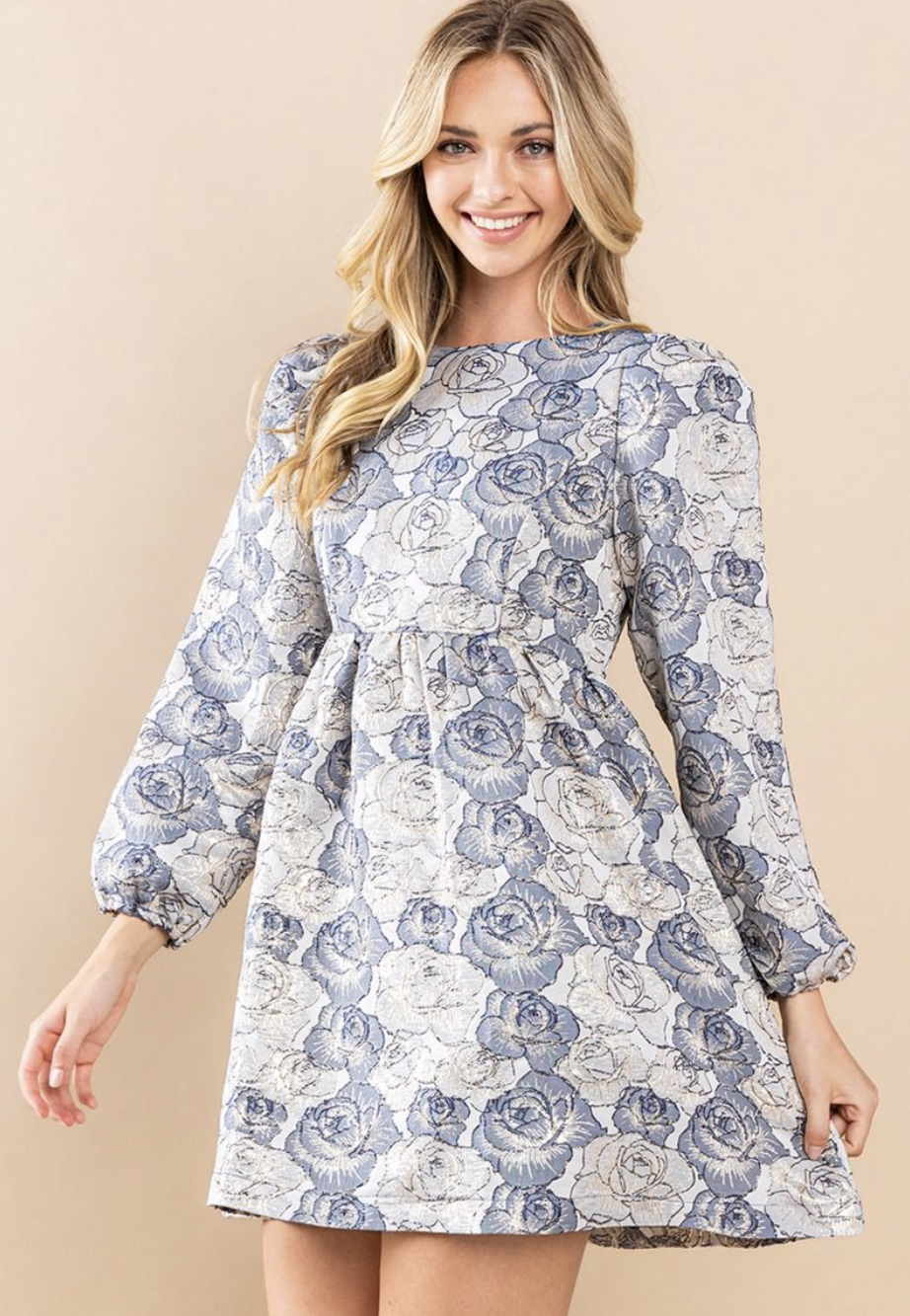 Got The Blues Jacquards Floral Dress