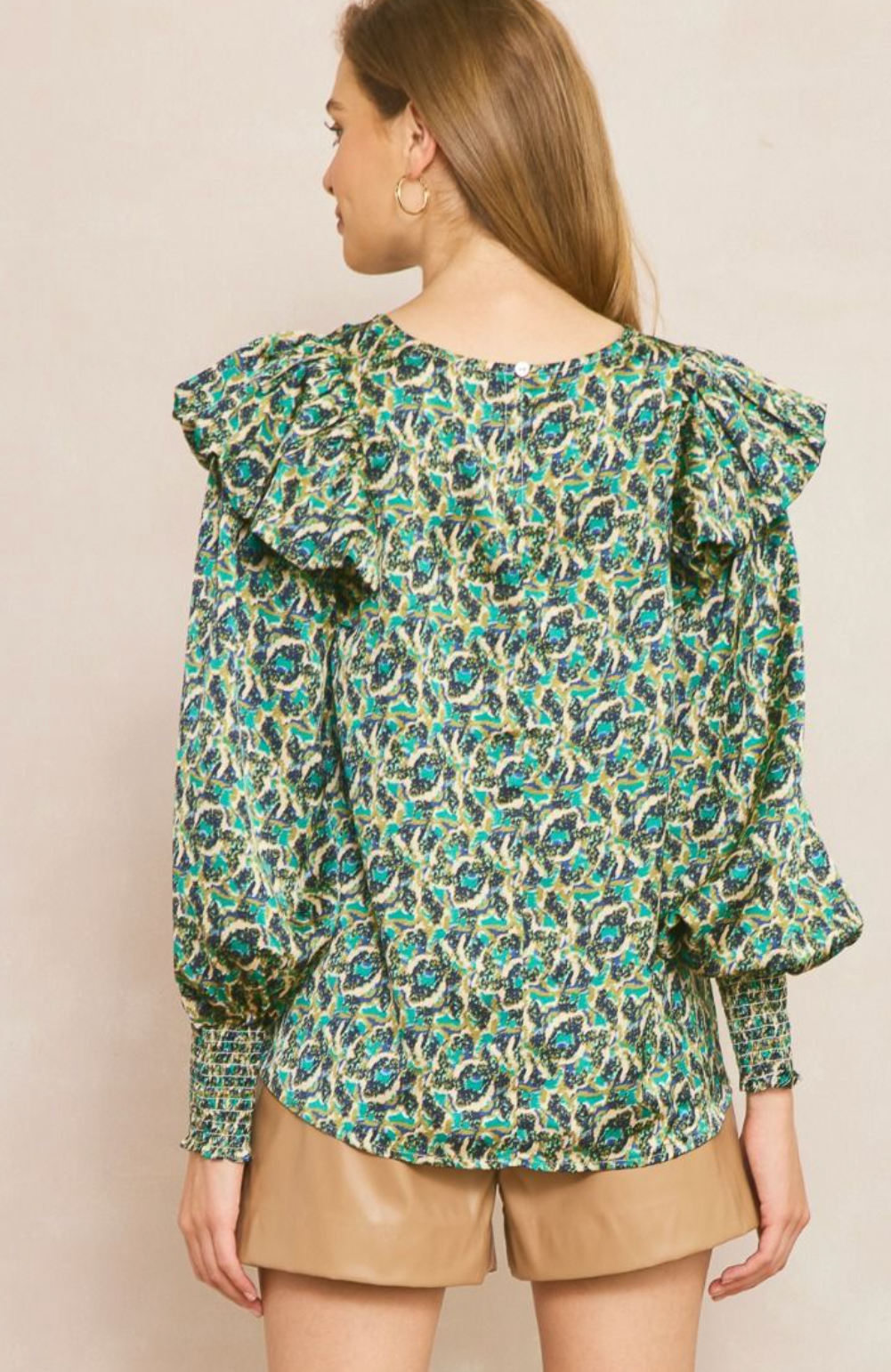 Darcy Printed Smocked Cuff Top