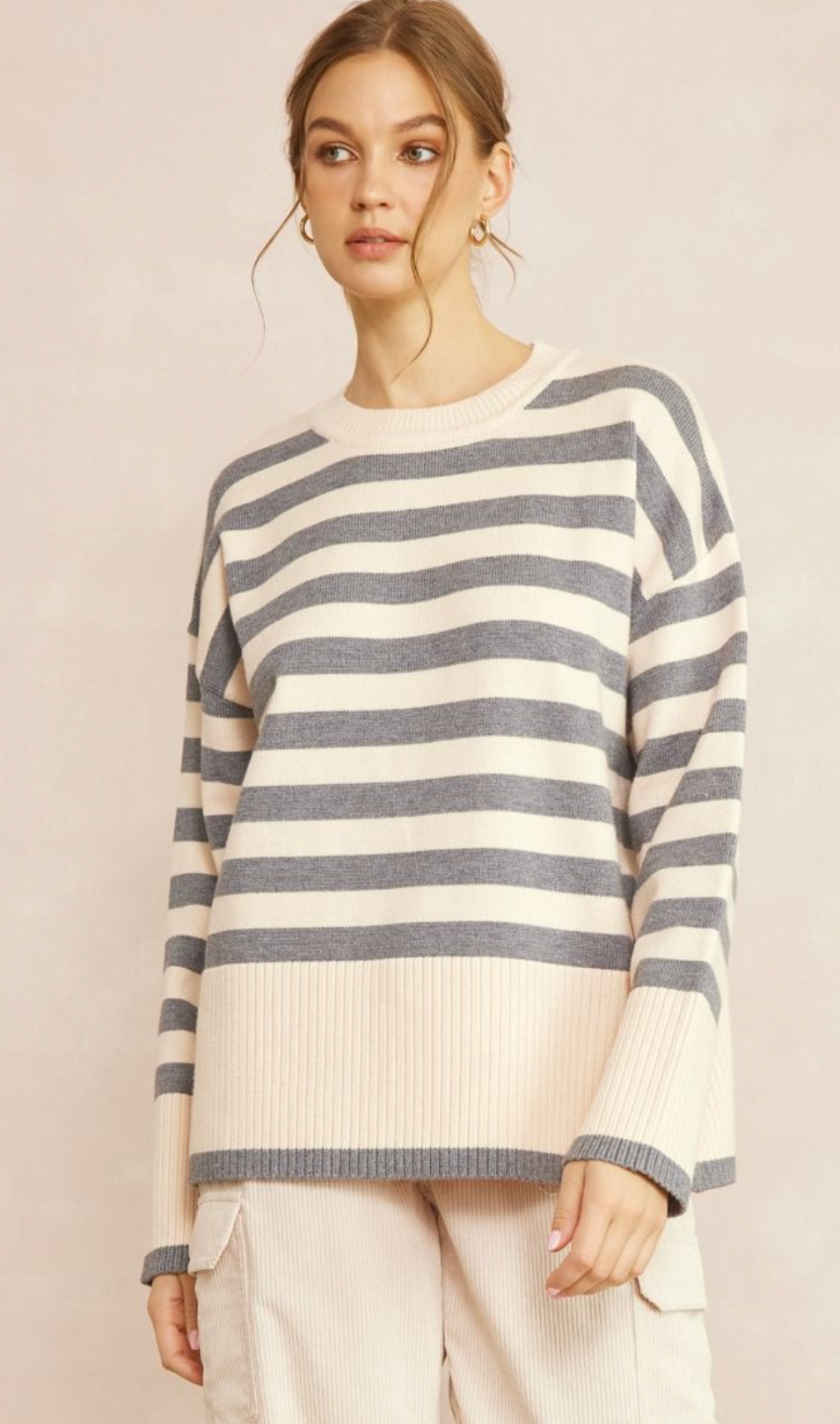Sarah Striped Sweater -Grey