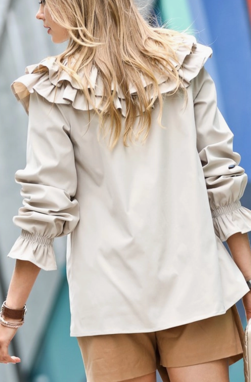 Without A Doubt Ruffle Top- Latte