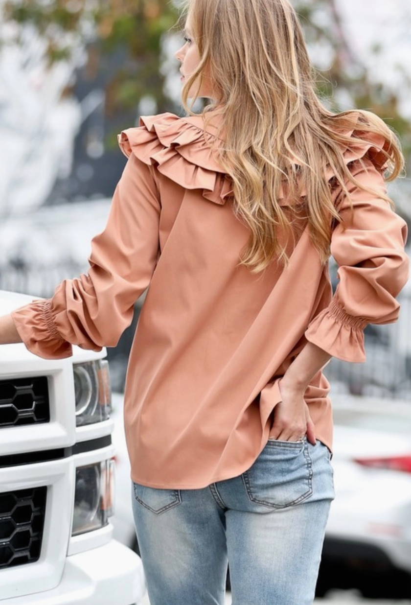 Without A Doubt Ruffle Top- Mauve