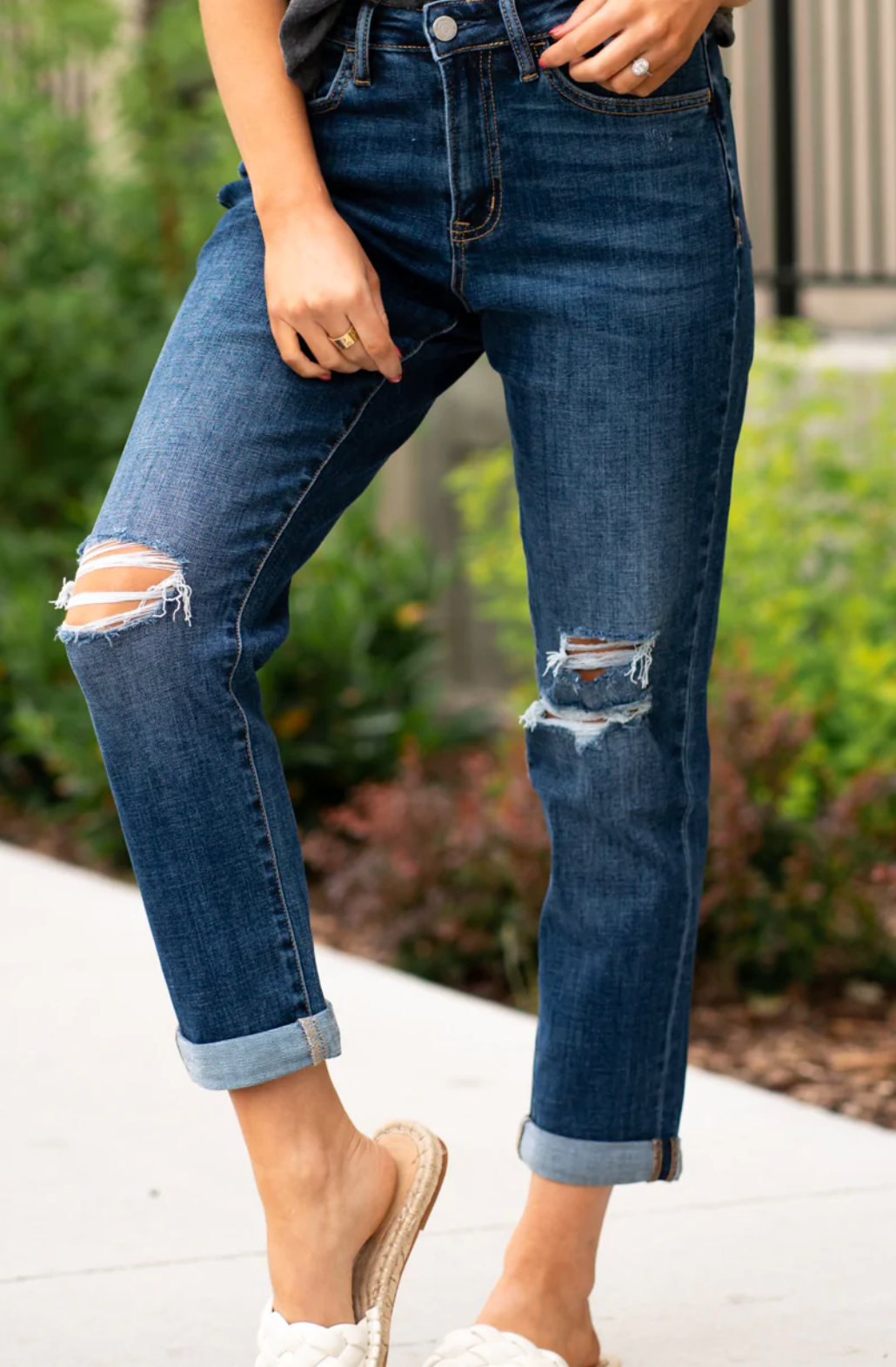 Erika Distressed Stretch Mom Jean