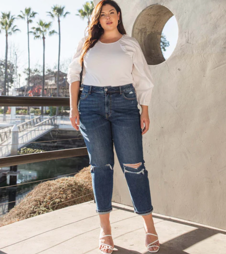 Erika Distressed Stretch Mom Jean