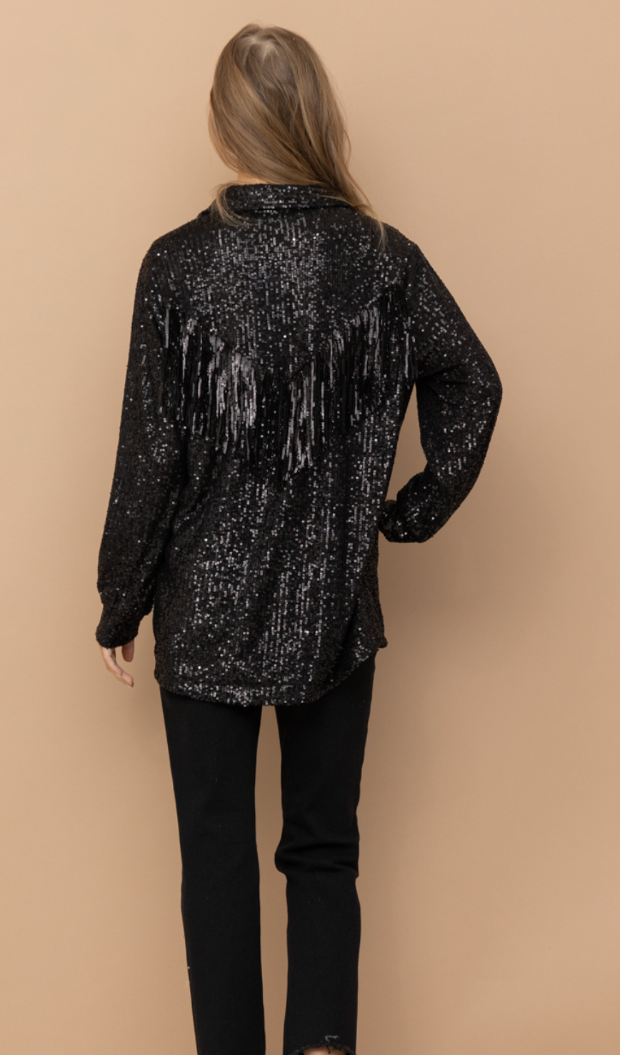 Fancy Like Me Sequin Fringe Button Up