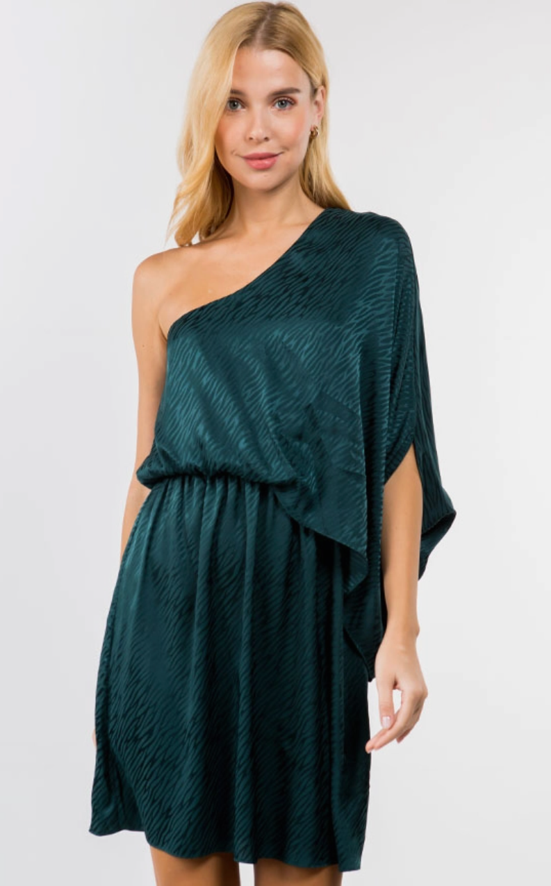 Making A Statement Satin Dress - Emerald Green