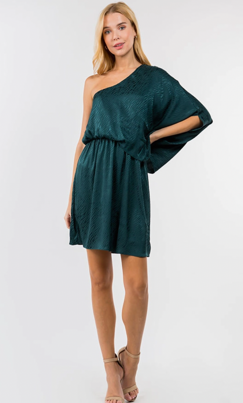Making A Statement Satin Dress - Emerald Green