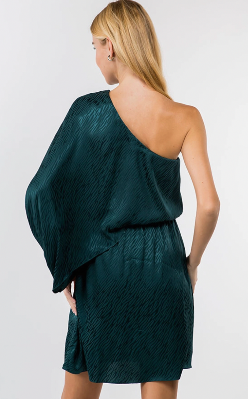 Making A Statement Satin Dress - Emerald Green