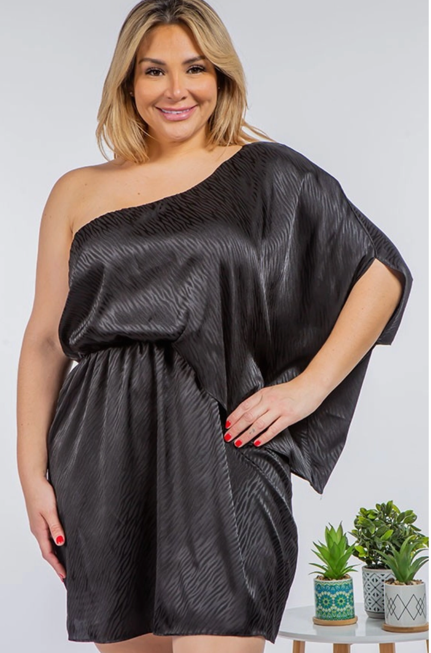 Making A Statement Satin Dress - Black
