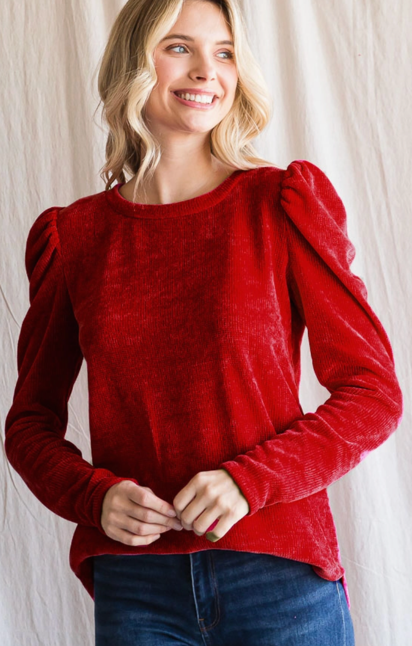 Embrace The Moment Chenille Puff Top