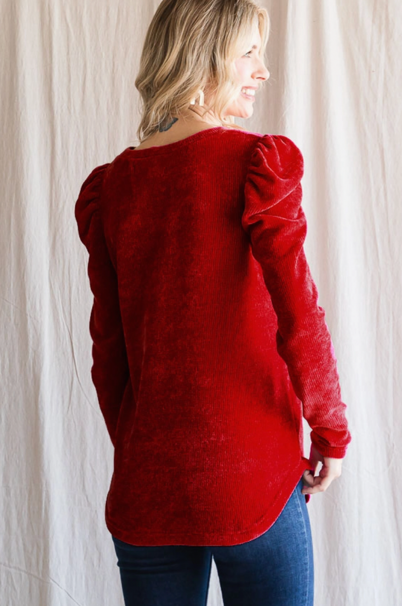Embrace The Moment Chenille Puff Top