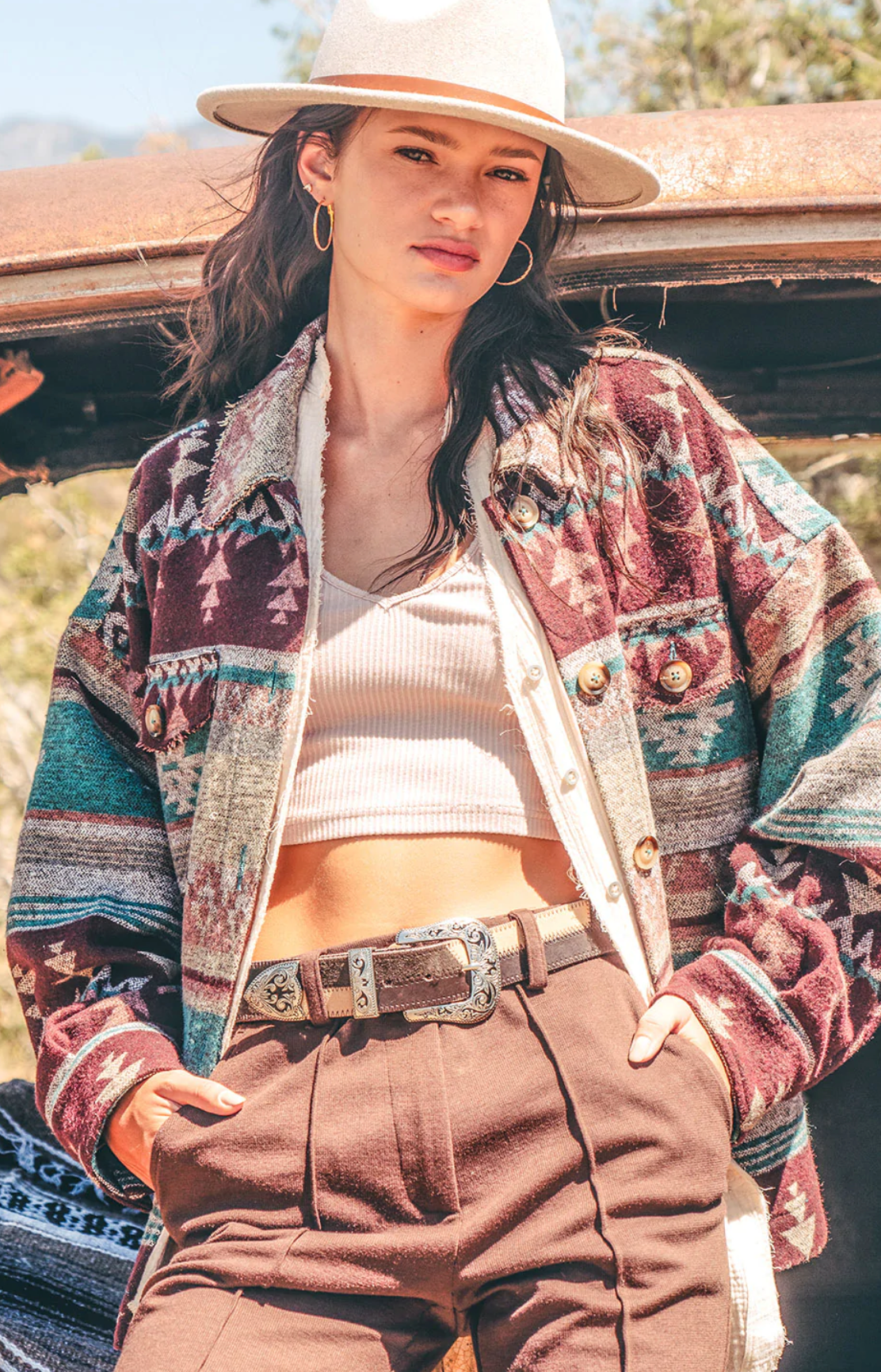 Yellowstone Aztec Shacket- Burgundy