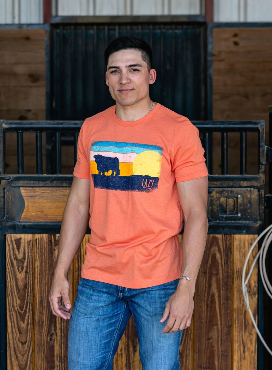 Lazy J Ranch Wear Hereford Sky Short Sleeve T-Shirt - Orange