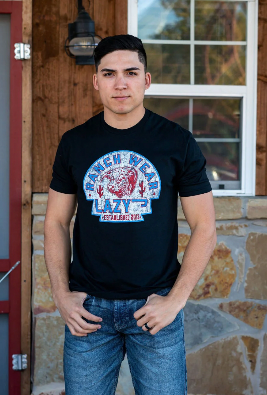 Lazy J Ranch Wear Cactus Hereford Arrowhead Short Sleeve T-Shirt - Black