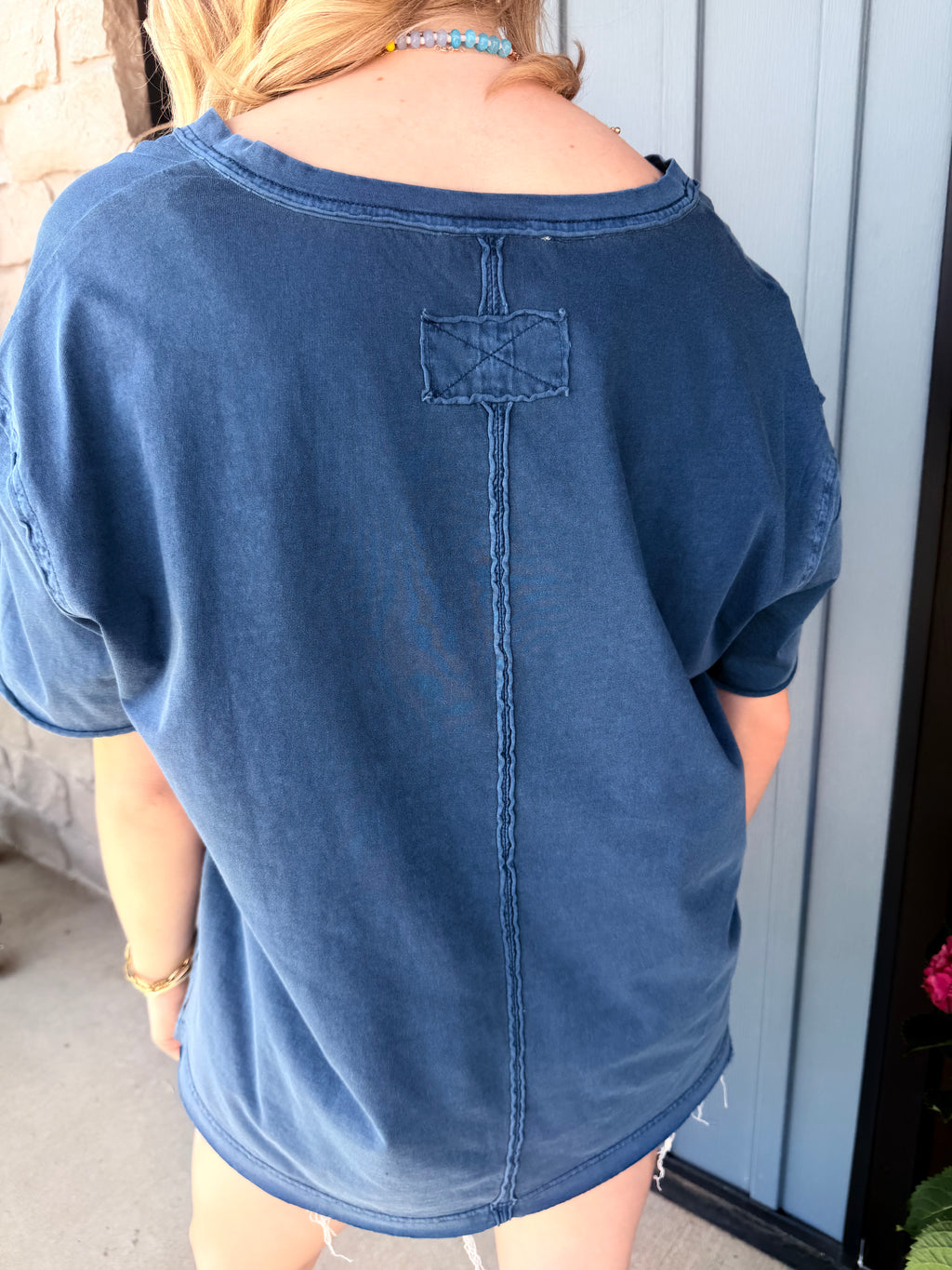 Bristol Washed Vneck Top - Vintage Blue