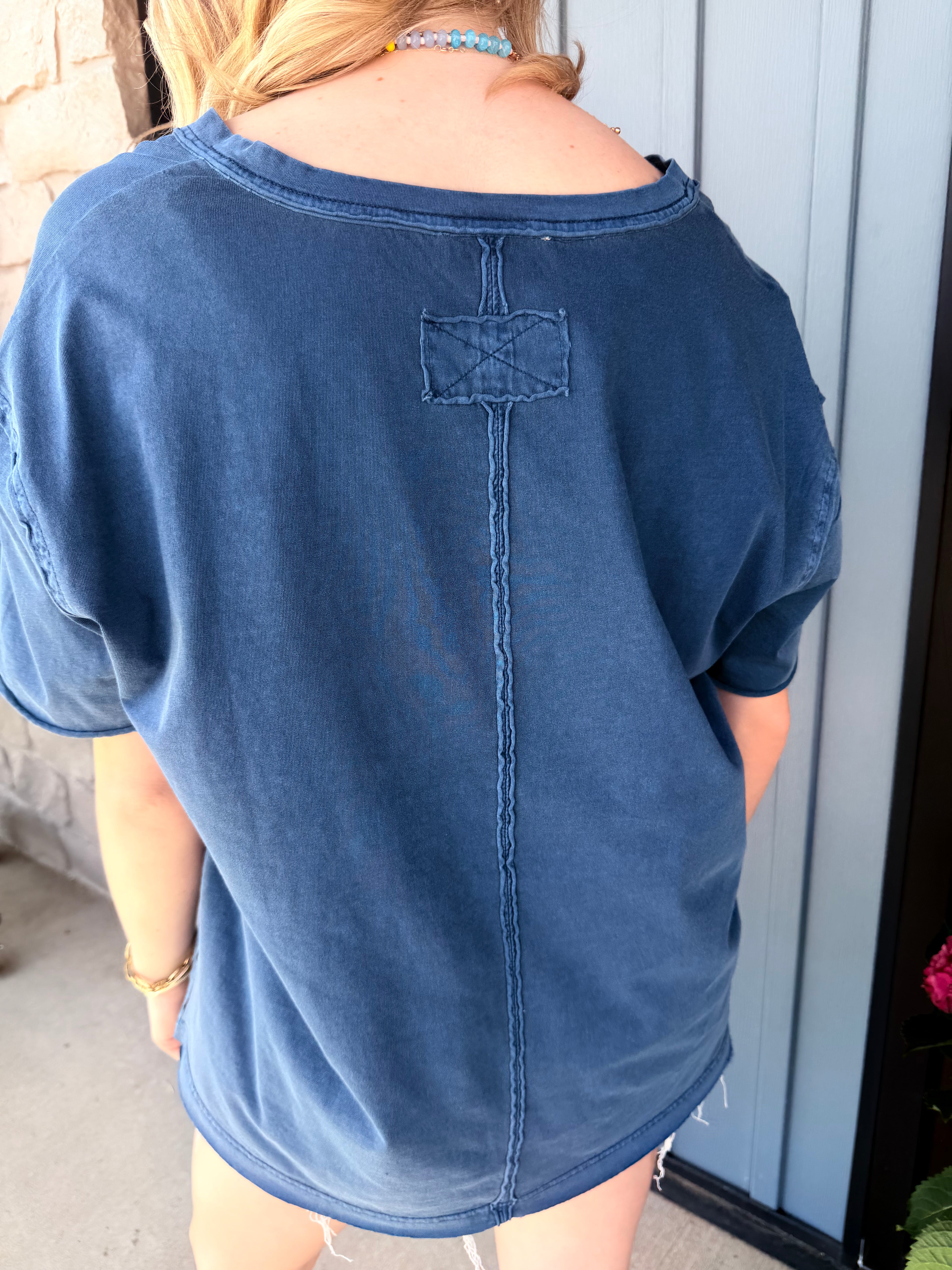 Bristol Washed Vneck Top - Vintage Blue