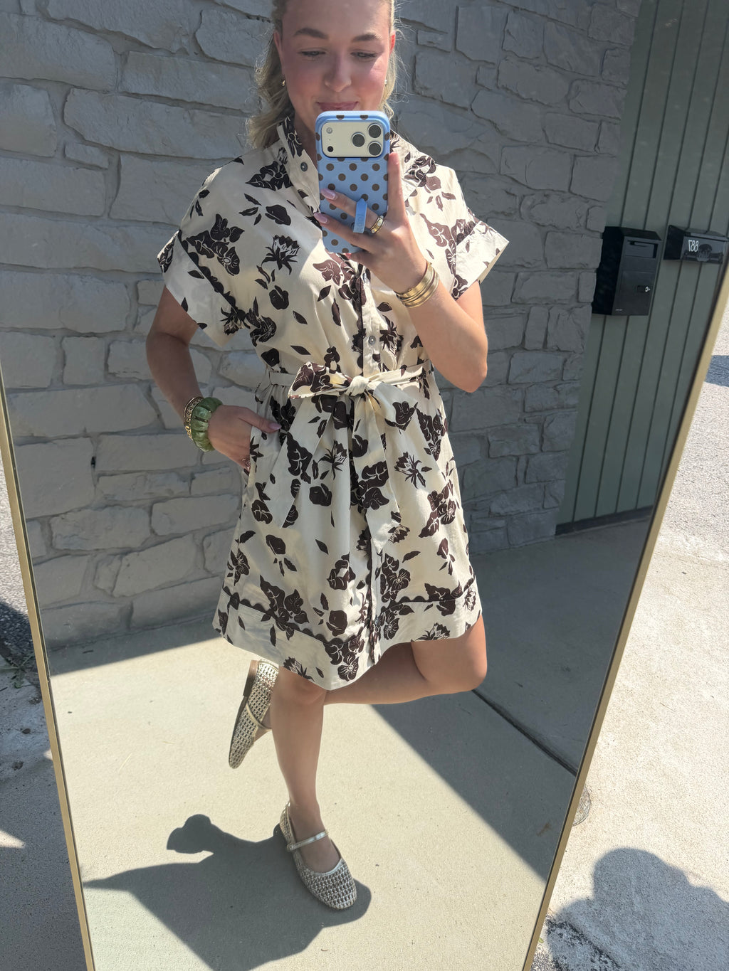 Cream & Brown Floral Dress