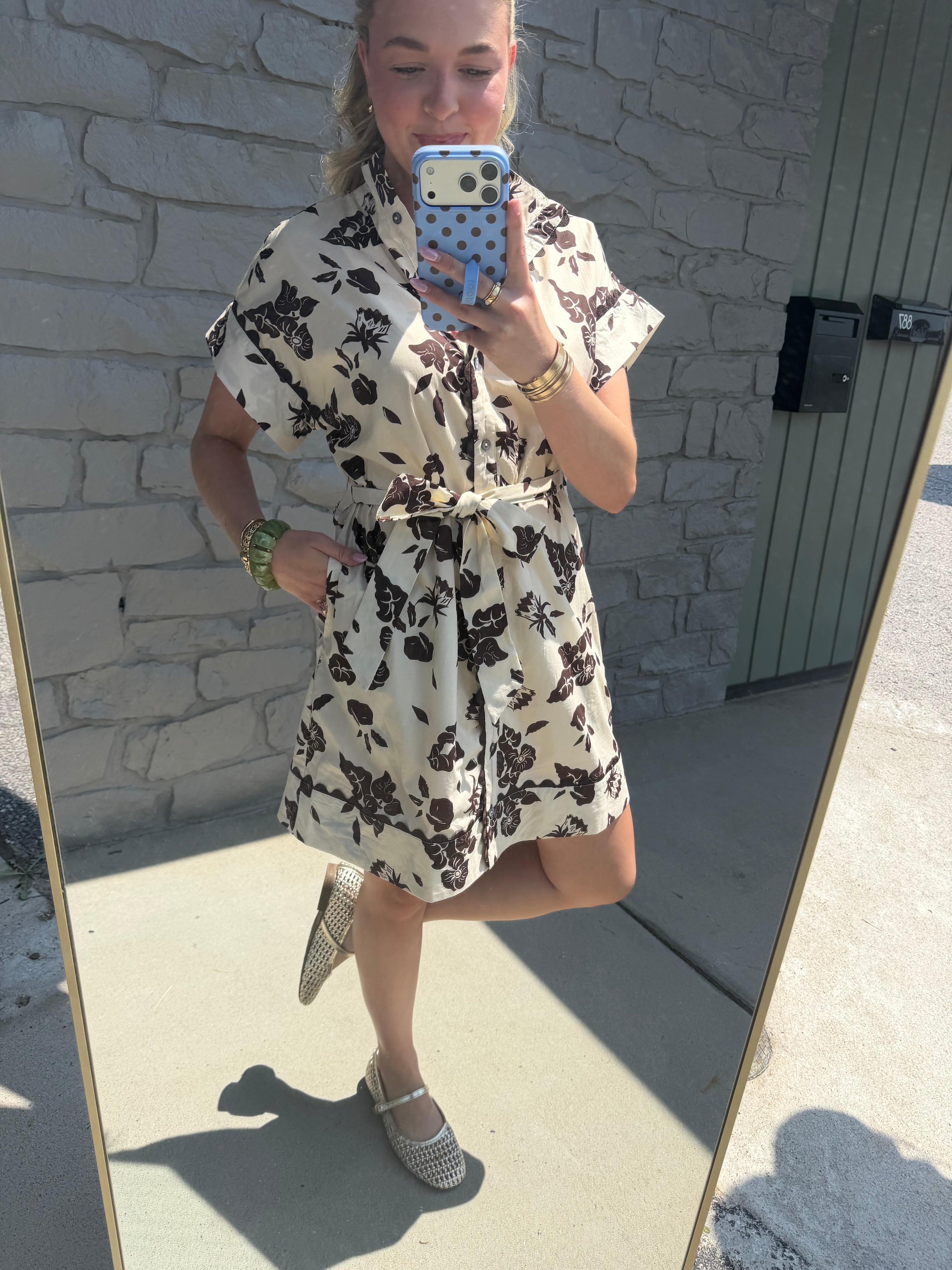 Cream & Brown Floral Dress