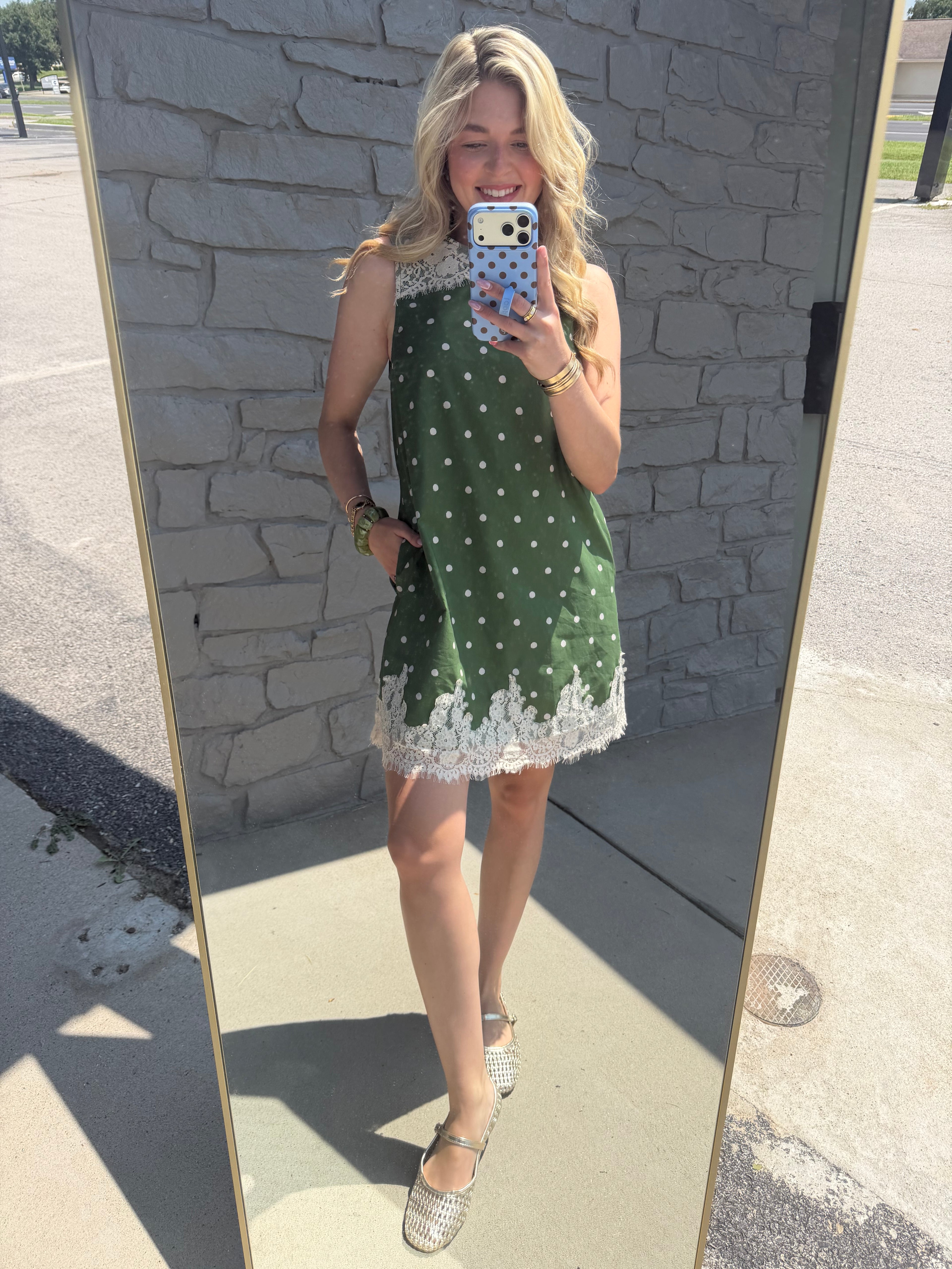 Olive Lace Polka Dot Dress