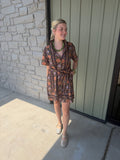 Remi Chocolate Floral Ruffle Neck Dress