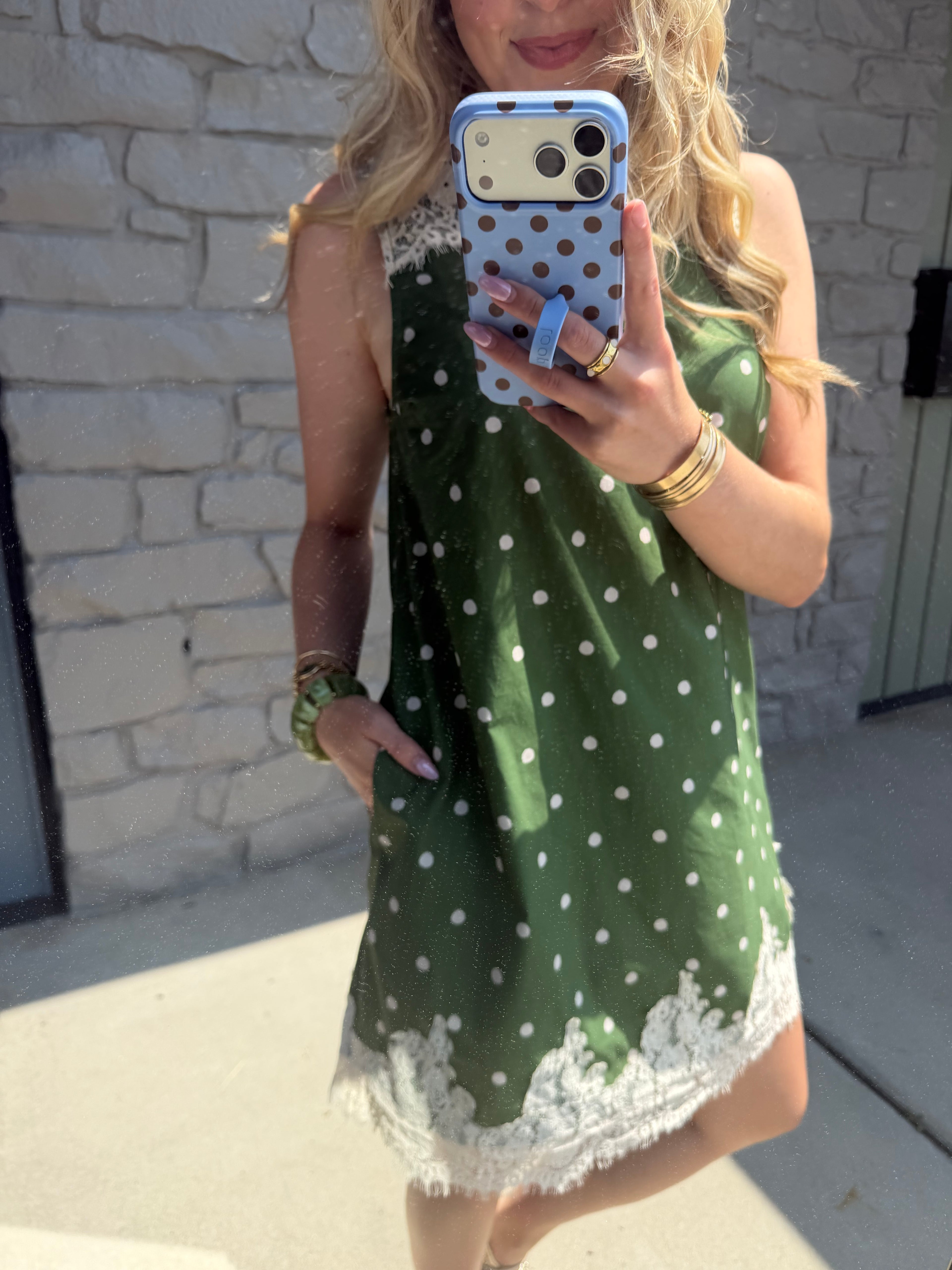 Olive Lace Polka Dot Dress