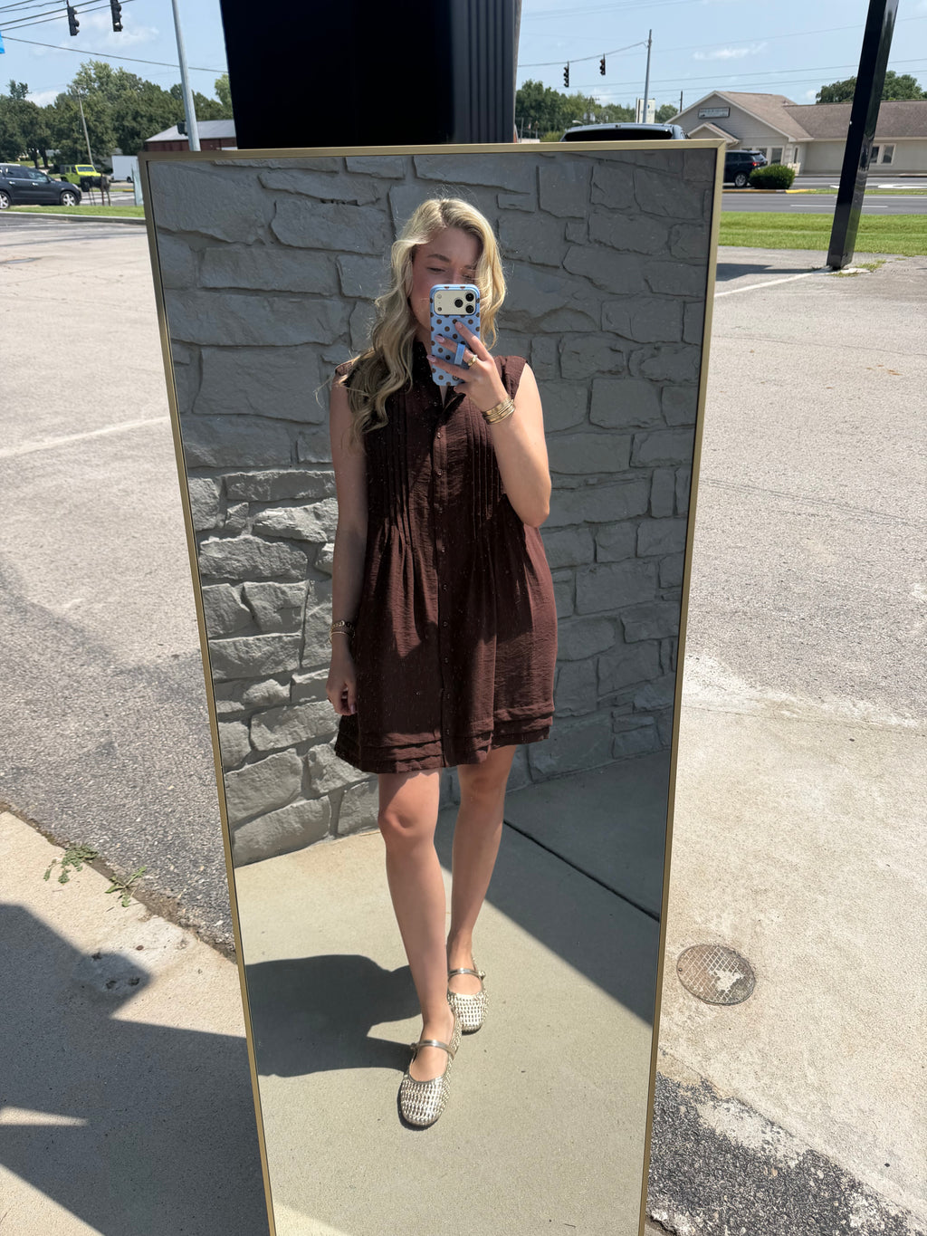 Gale Pleated Sleeveless Dress - Chocolate