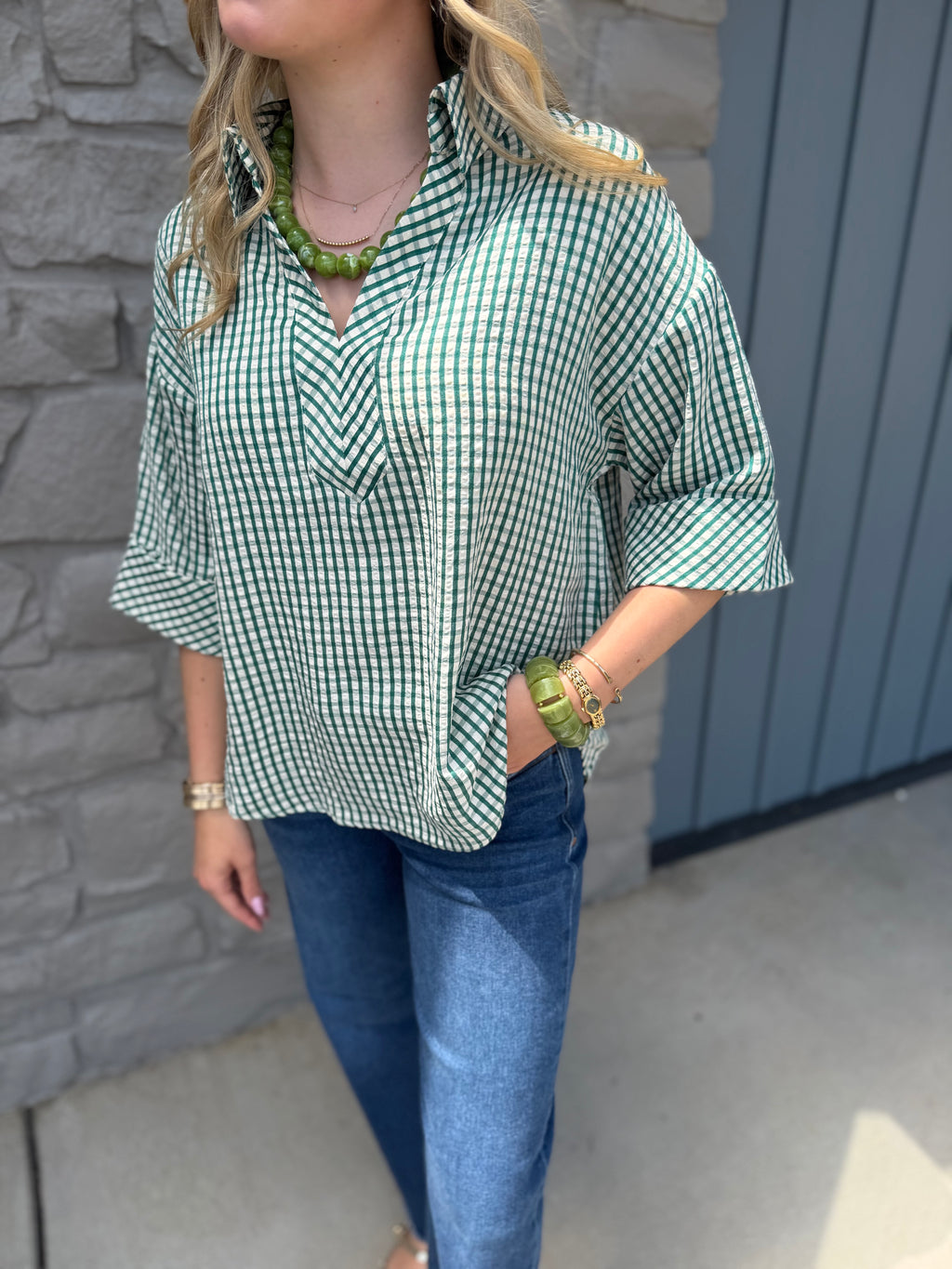 Kate Gingham Top - GRN