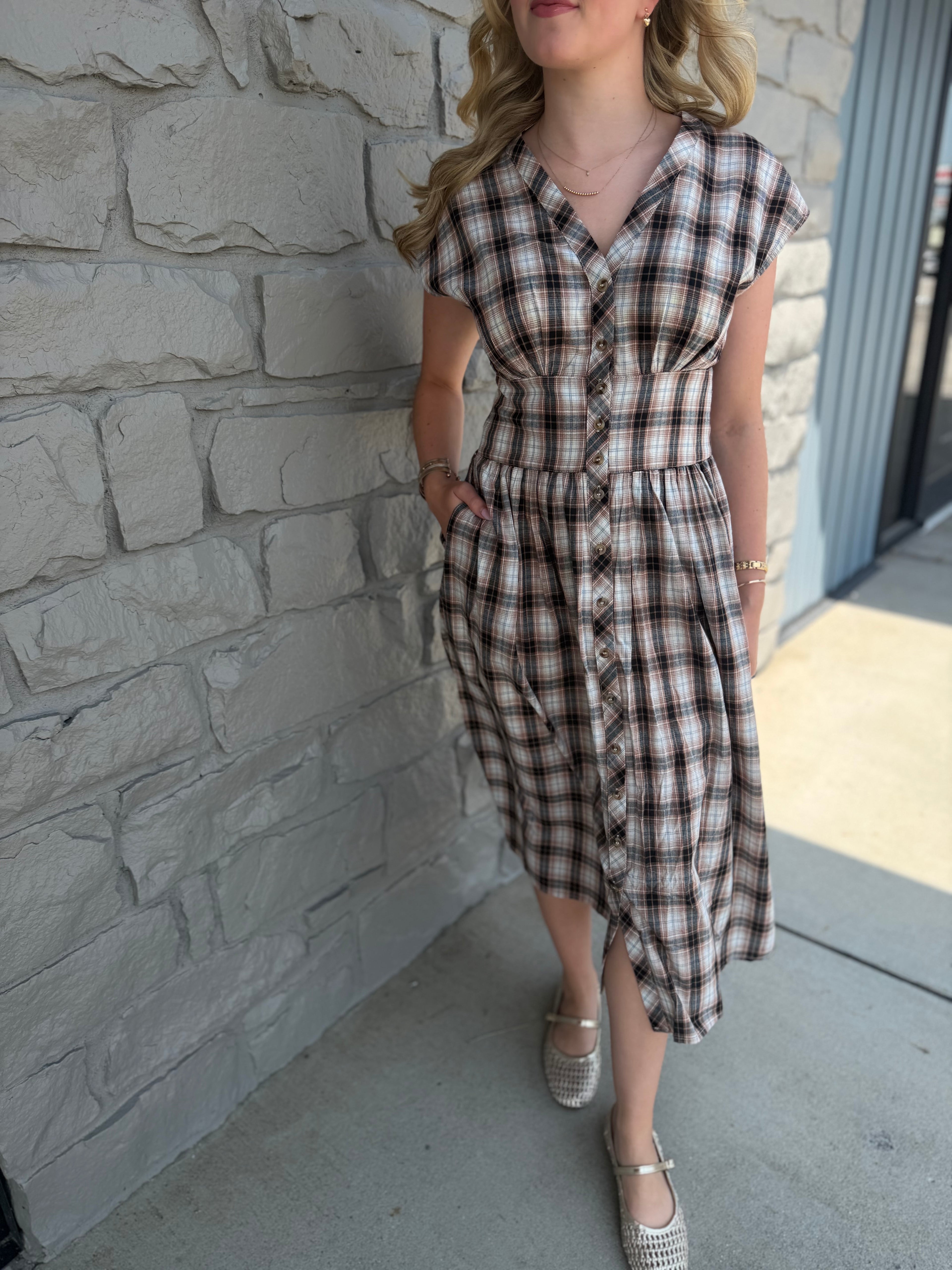 Sam Plaid Button Midi Dress