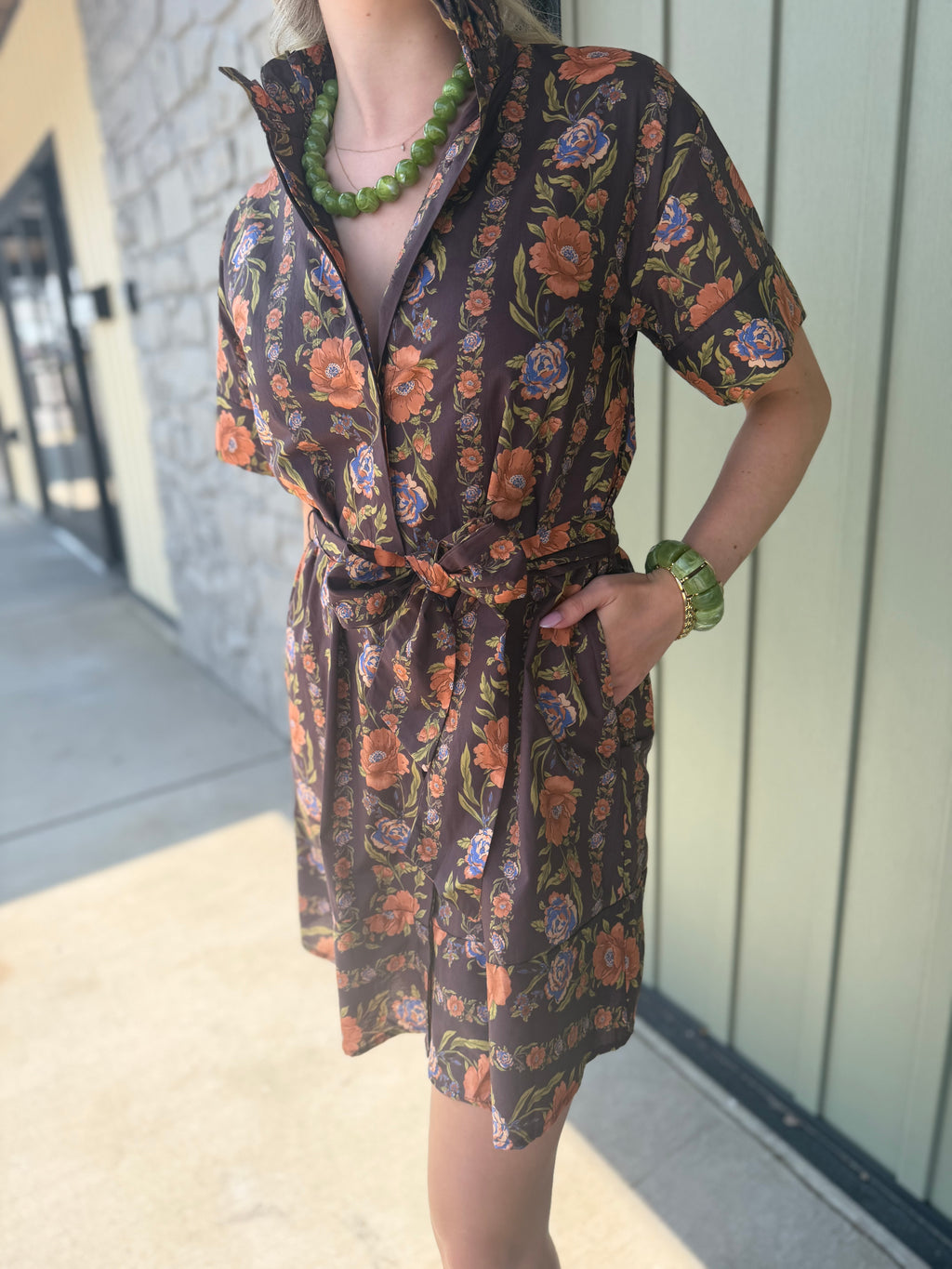 Remi Chocolate Floral Ruffle Neck Dress
