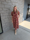Autumn Brick Floral Midi Dress