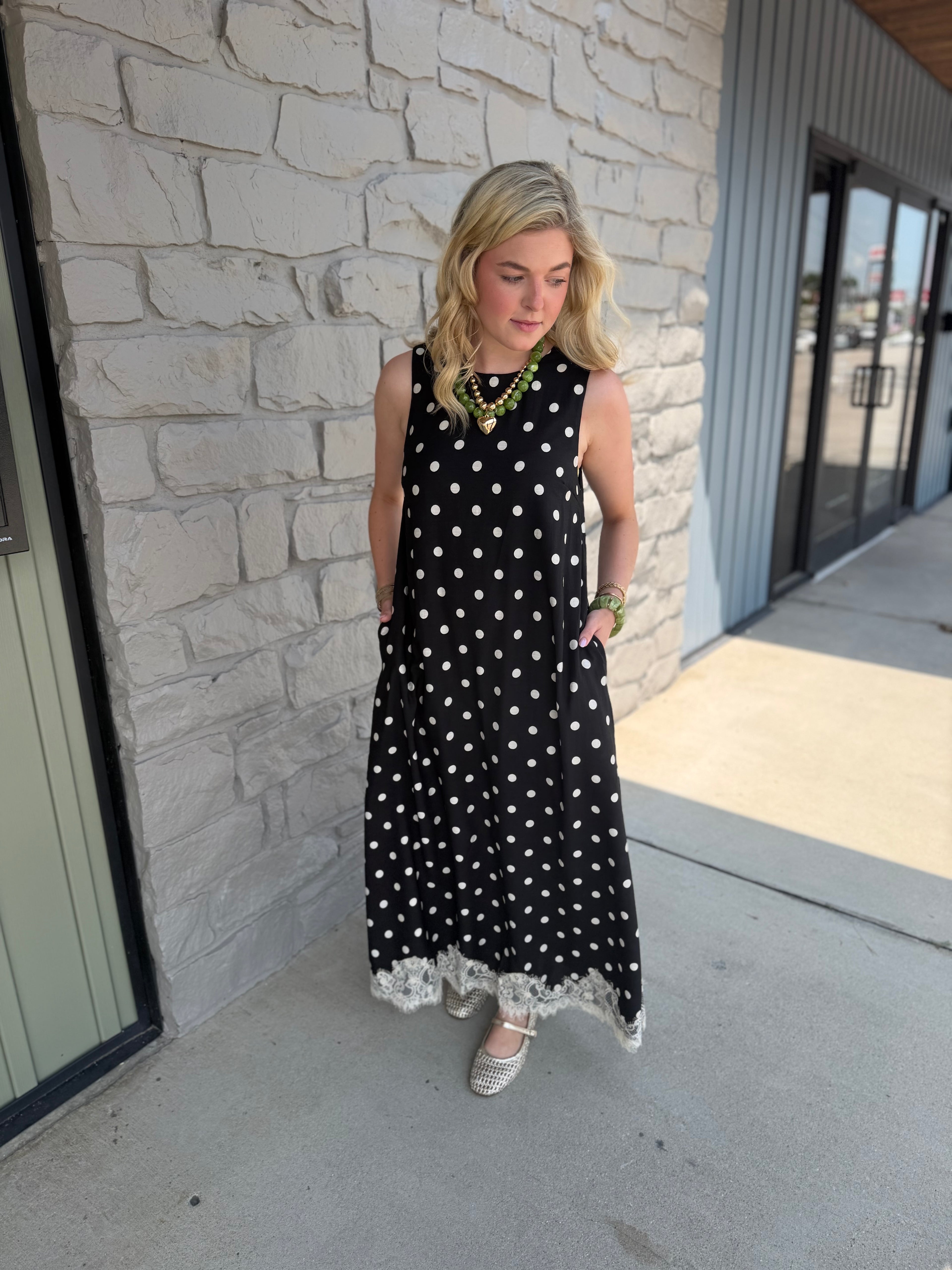 Hannah Polka Dot Lace Maxi - BLACK