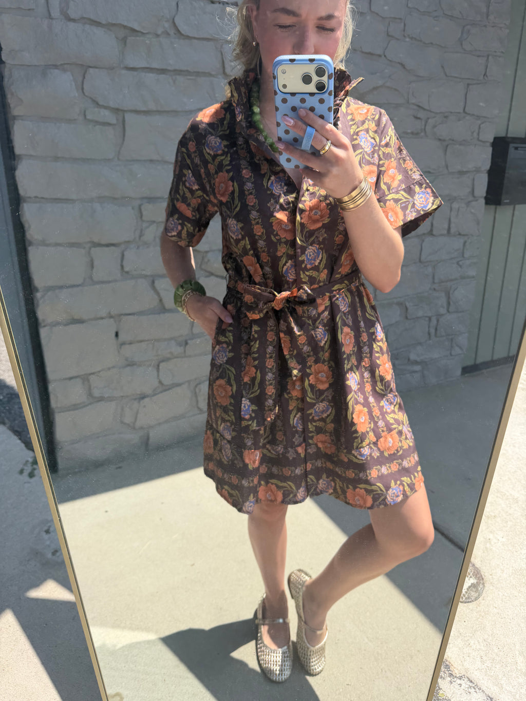Remi Chocolate Floral Ruffle Neck Dress
