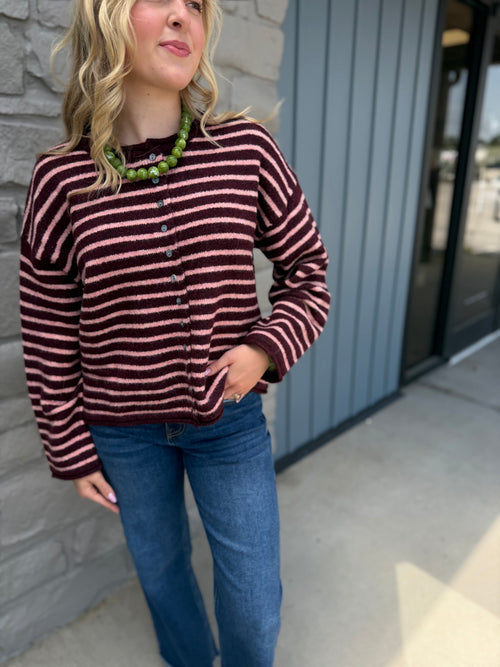Anna Striped Cardigan -BRGDY/PINK