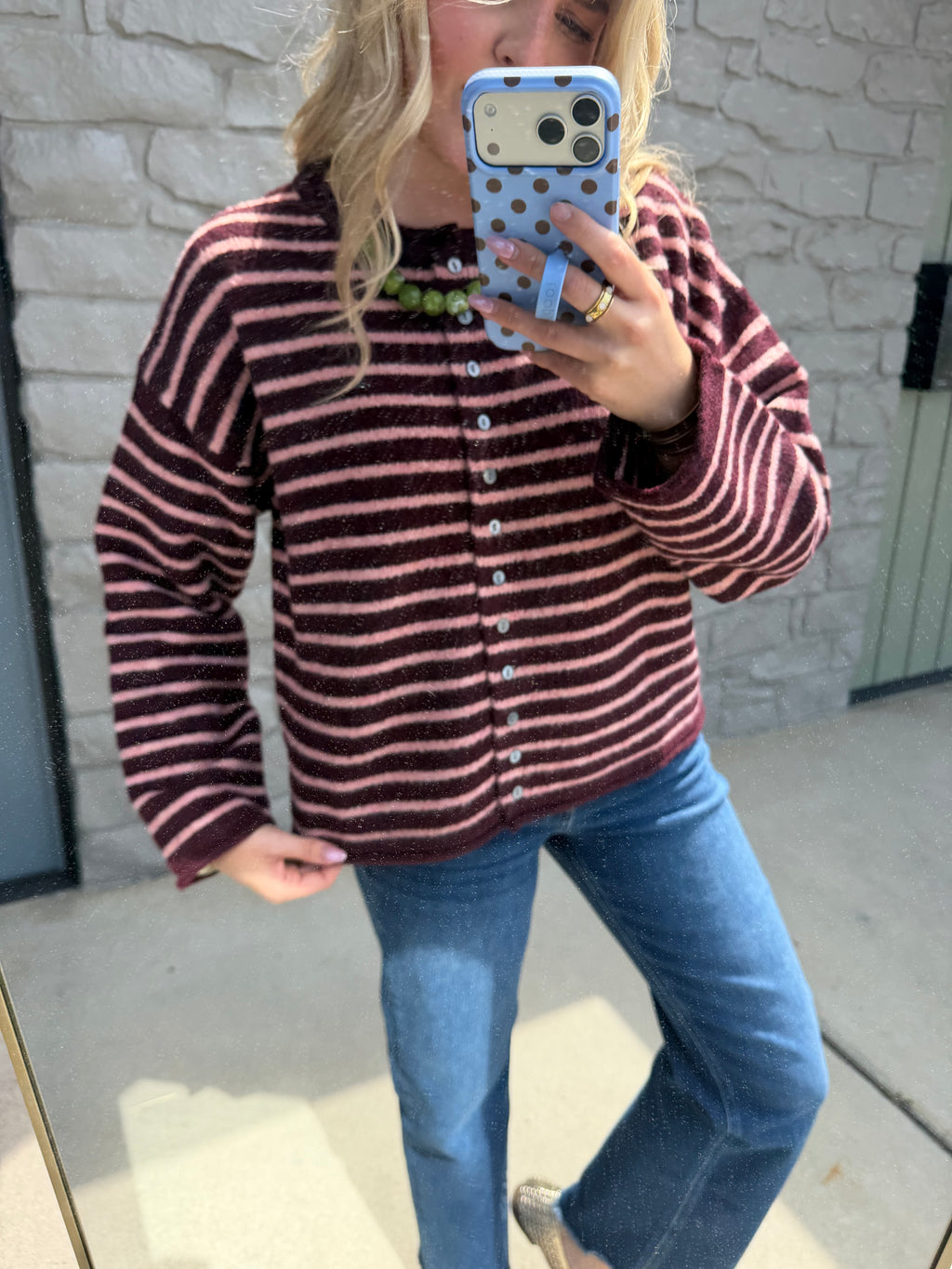 Anna Striped Cardigan -BRGDY/PINK