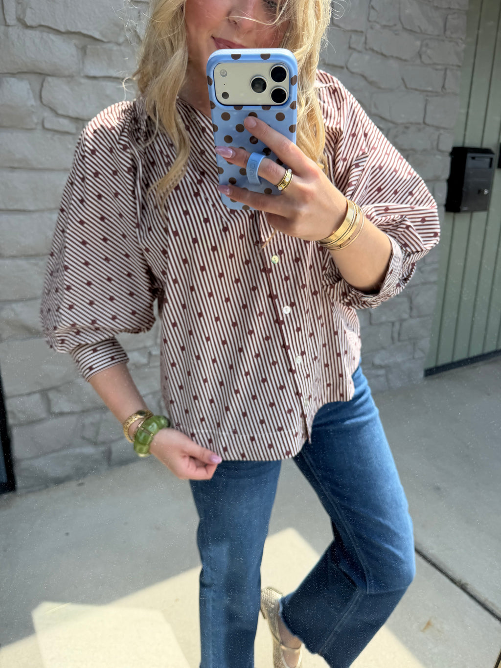 Brown Polka Dot & Stripes Top