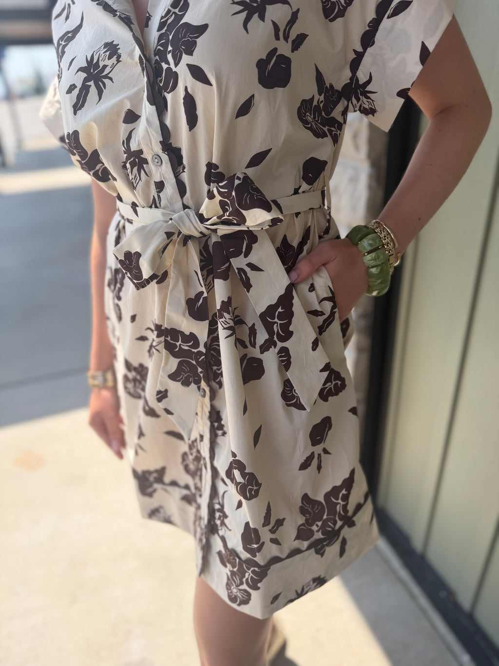 Cream & Brown Floral Dress
