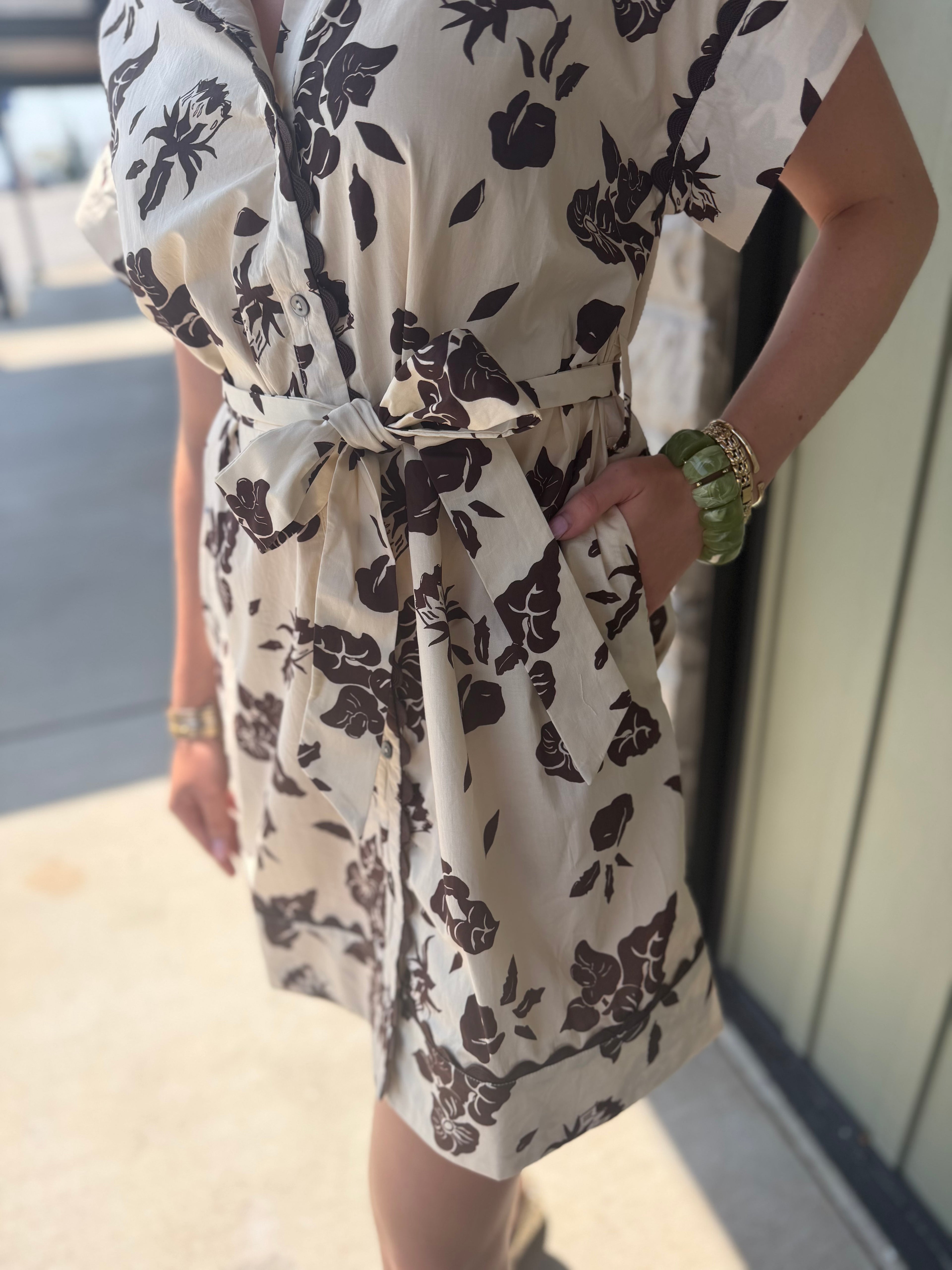 Cream & Brown Floral Dress