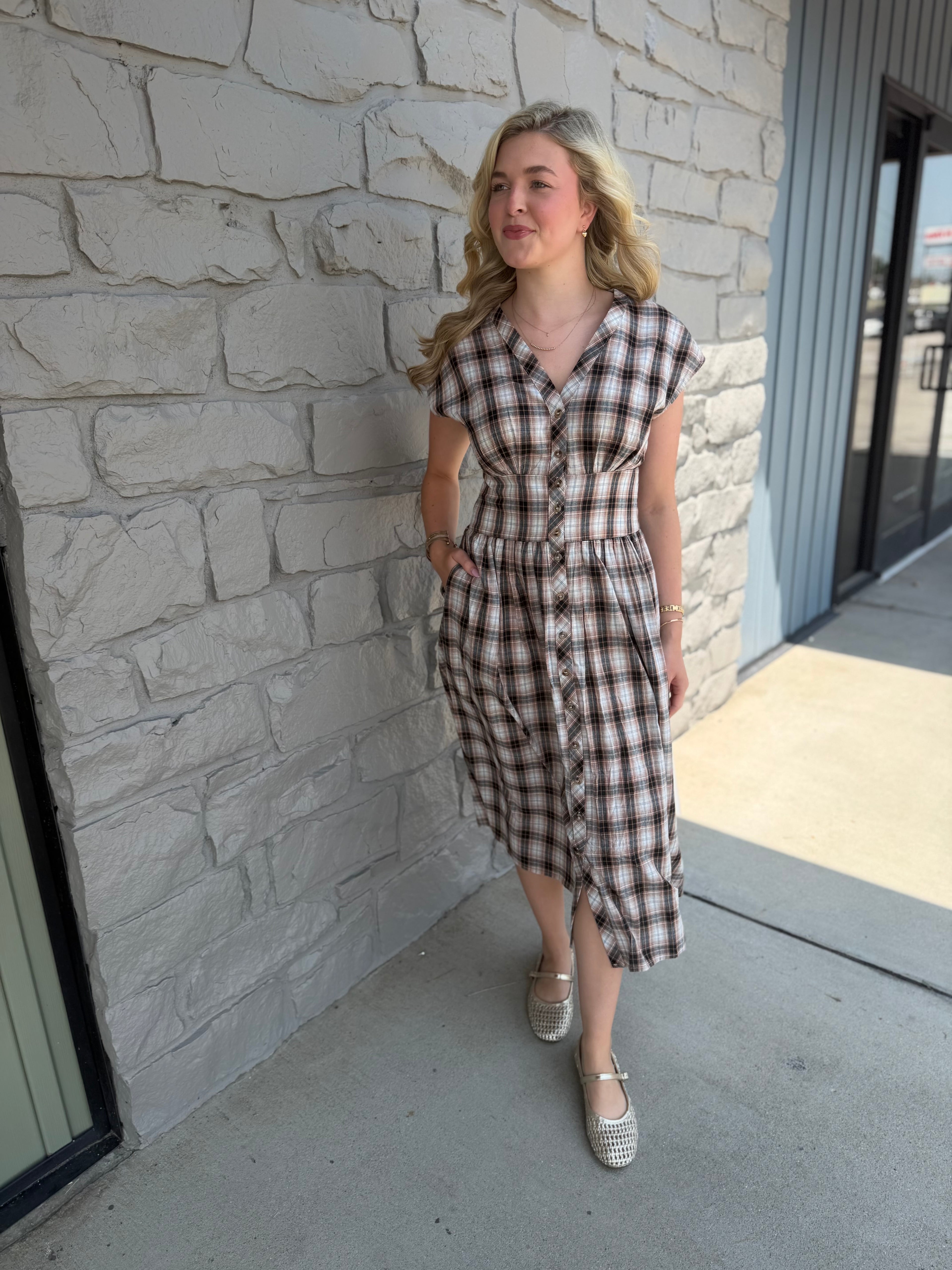 Sam Plaid Button Midi Dress