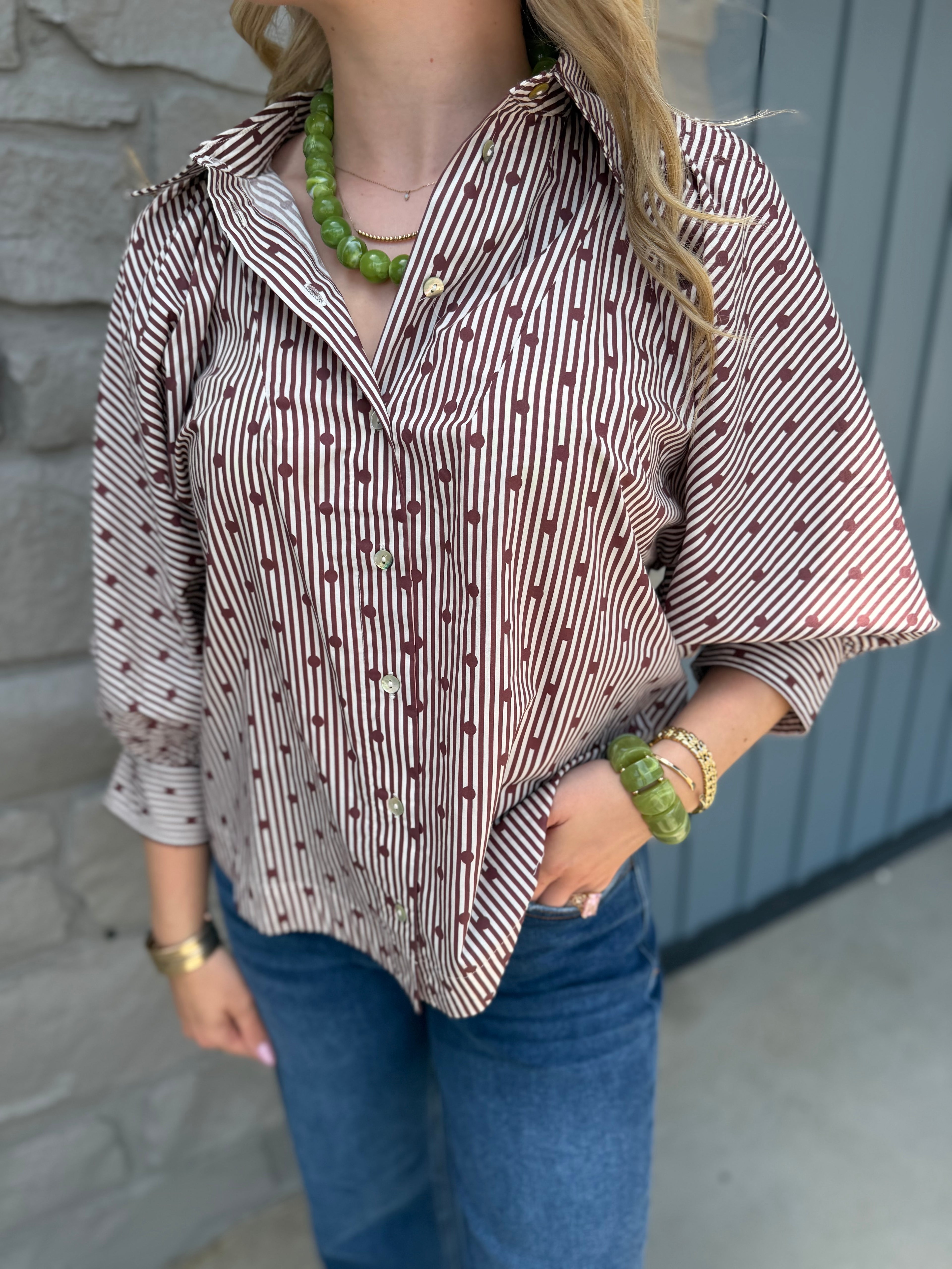 Brown Polka Dot & Stripes Top
