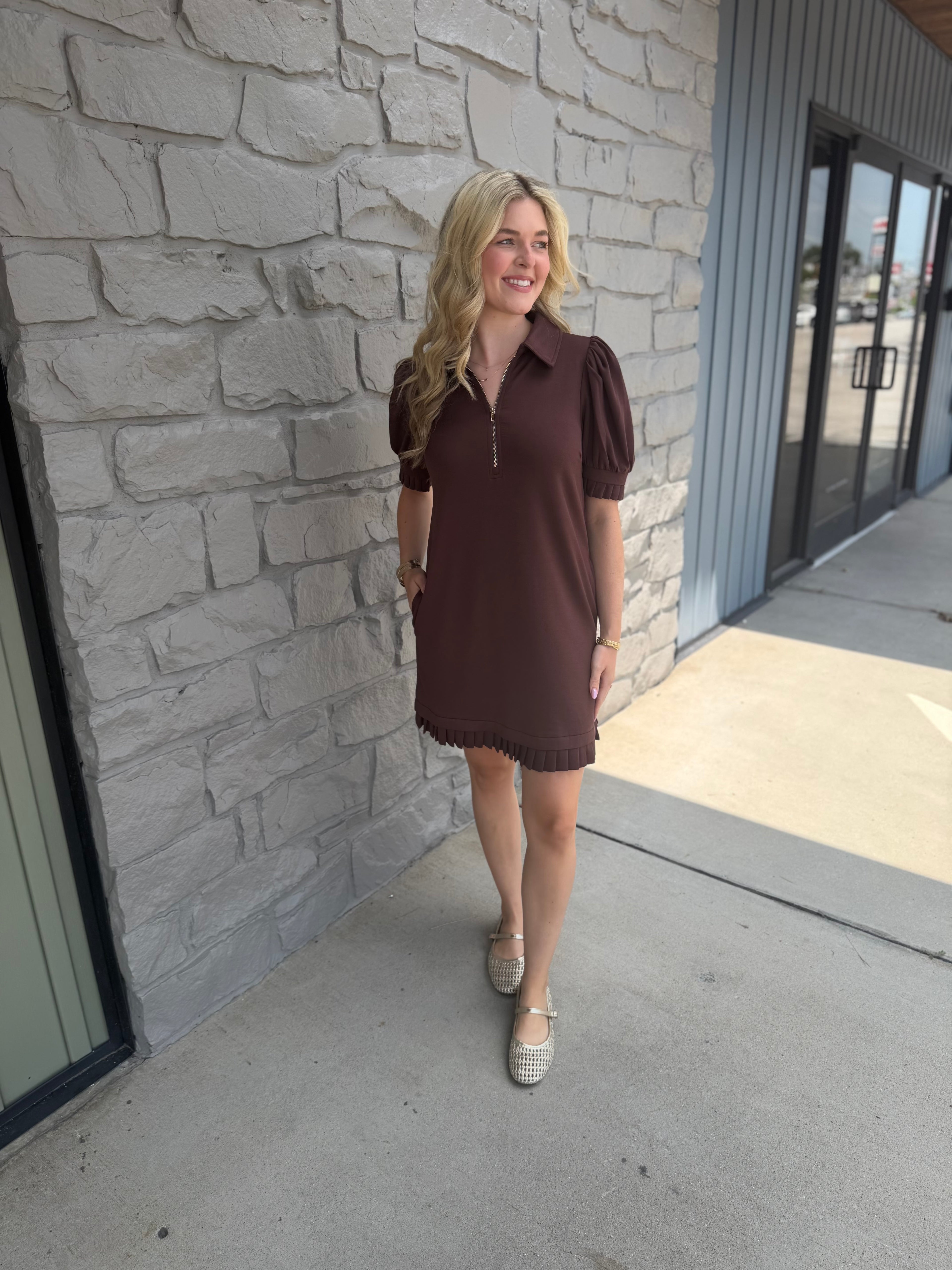 Casey Chocolate Ruffle Zip Dress
